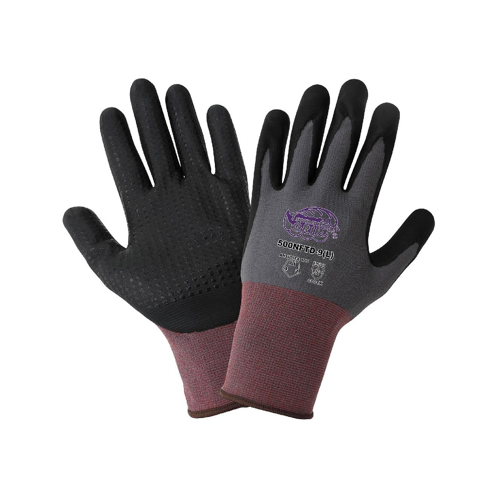 Global Glove 15ga Nylon/Span, Nitrile Dots, A1 Cut Resist Gloves-12 Pairs