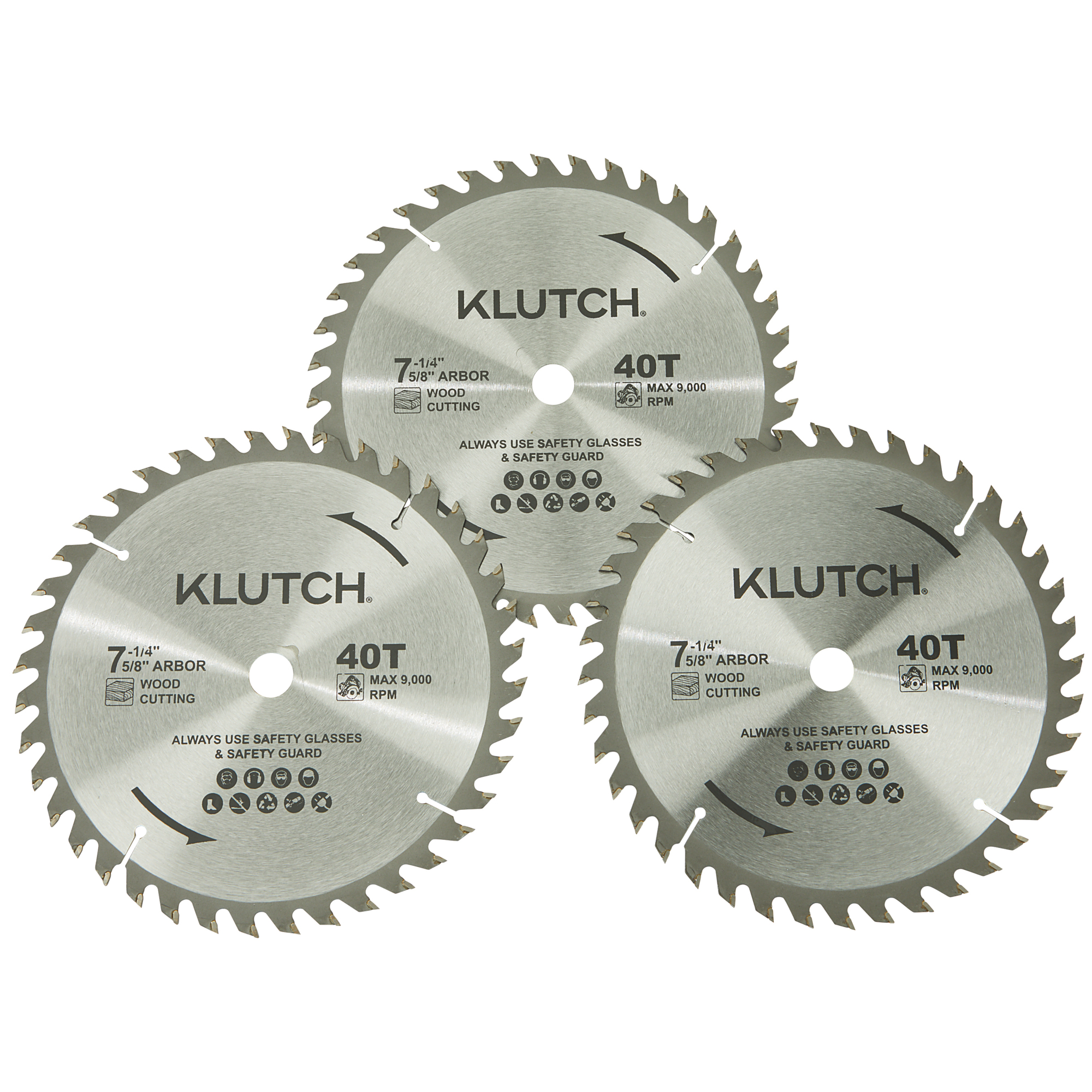Klutch 40T Circular Saw Blade Set, 7-1/4in., 3-Pc.