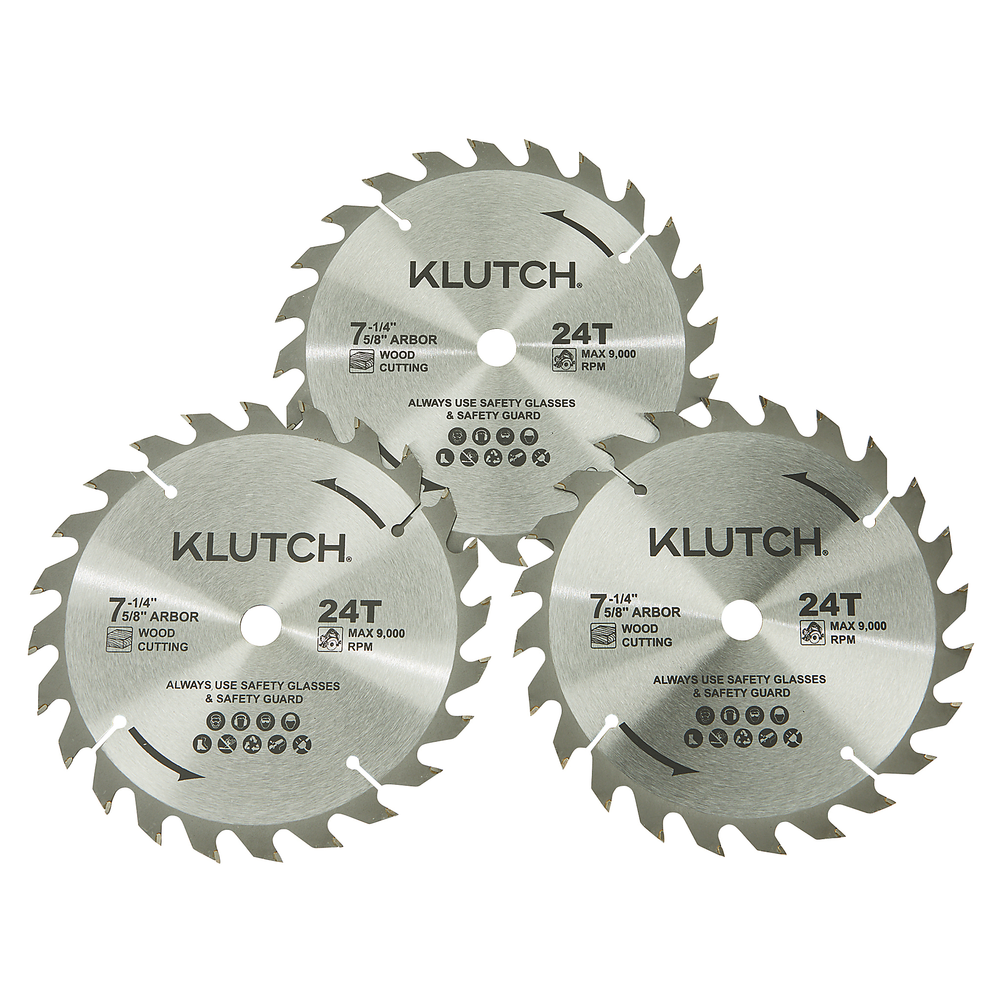 Klutch 24T Circular Saw Blade Set, 7-1/4in., 3-Pc.