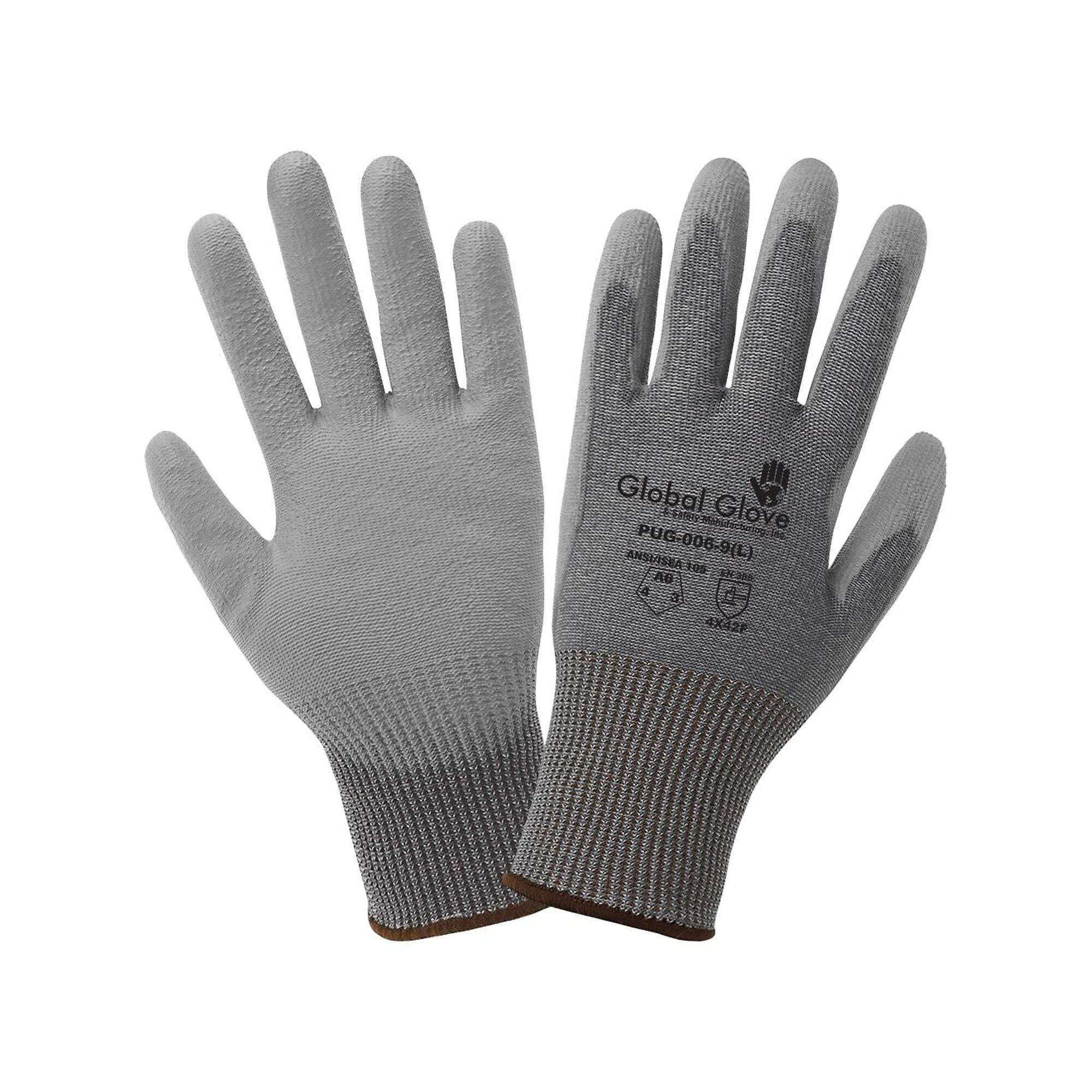 Global Glove 13ga HD Nylon, Poly Coated A6 Cut Resistant Gloves -12 Pairs