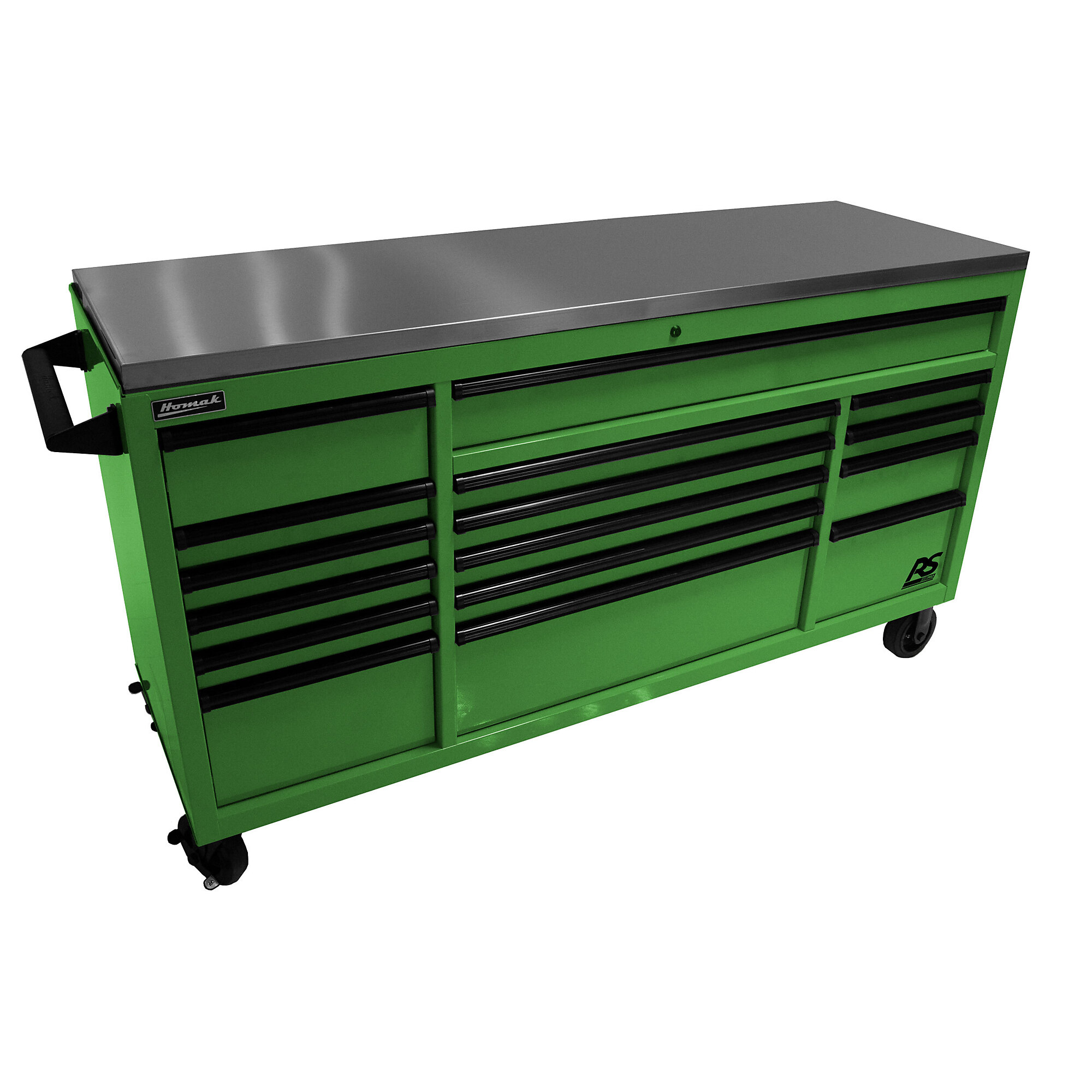 Homak RS Pro, 72” RS Pro 10-Drwr Roller Cab w/SS Top-Green, Width 72 in, Height 40.375 in, Color Lime, Model# LG04072164