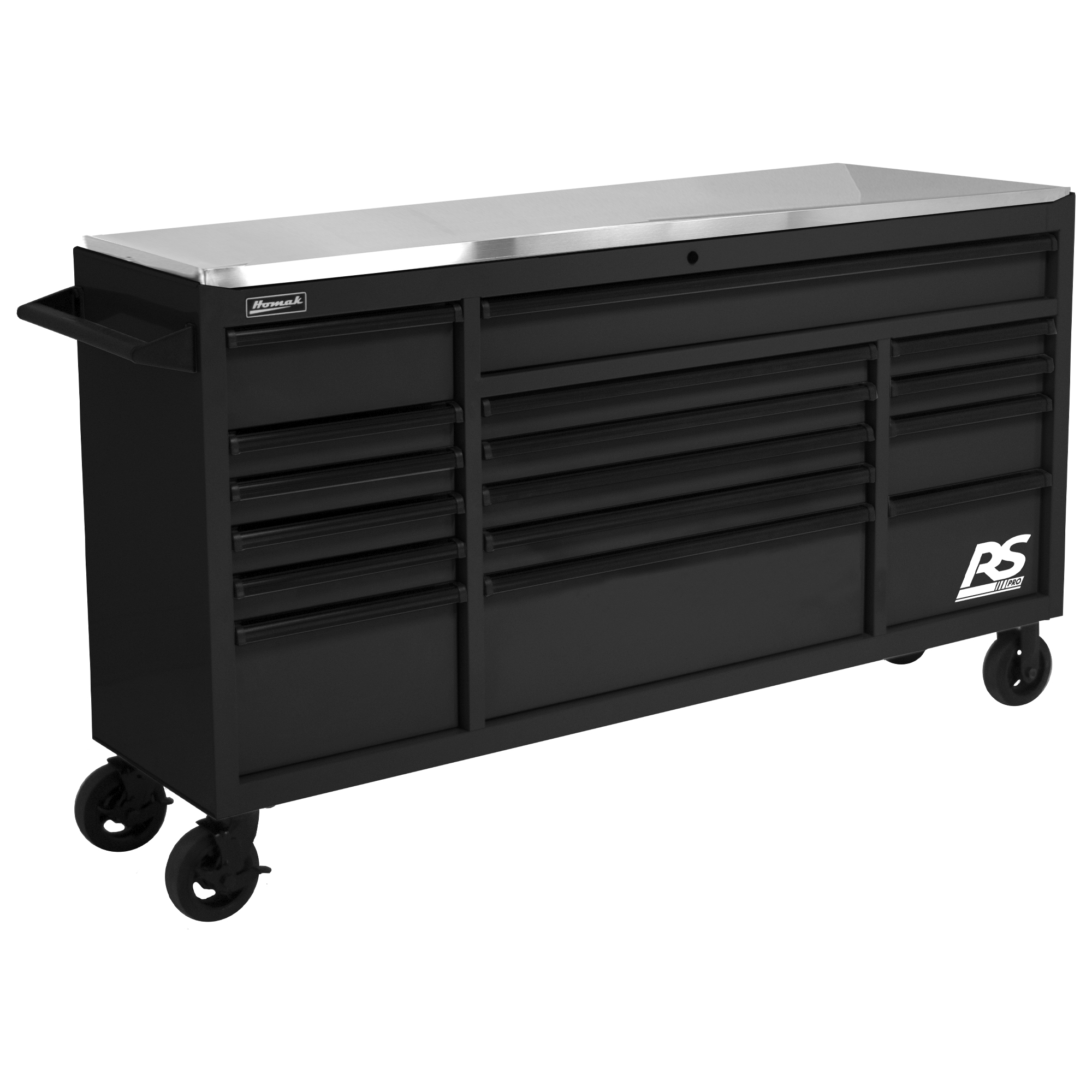 Homak RS Pro 72 RS Pro 10 Drwr Roller Cab w SS Top Black Width 72 in Height 40.375 in Color Black Model BK04072164 Northern Tool