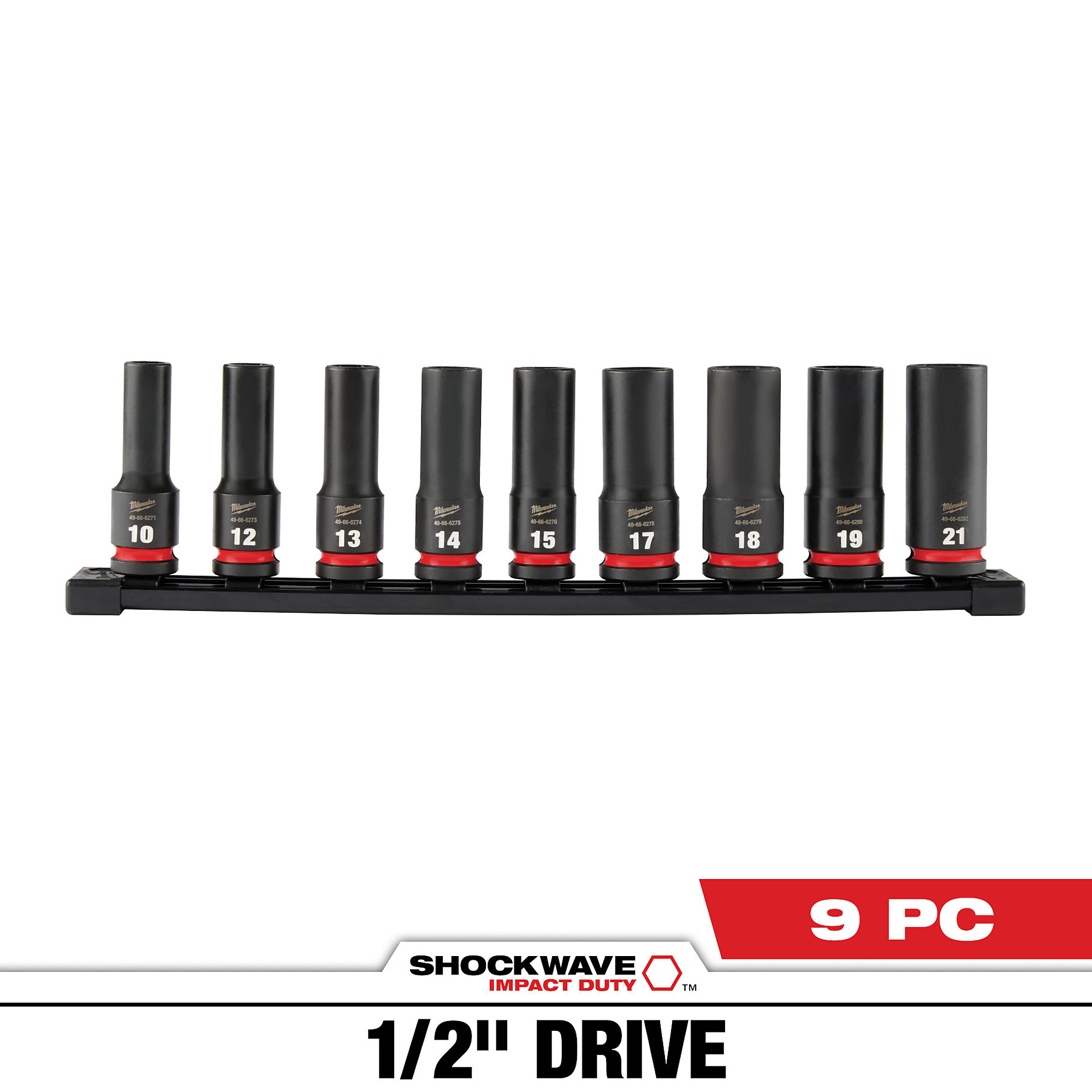 Milwaukee 9PC SHOCKWAVE™ Impact Duty 1/2" Drive Metric Deep 6 Point Socket Set, Model# 49-66-7032