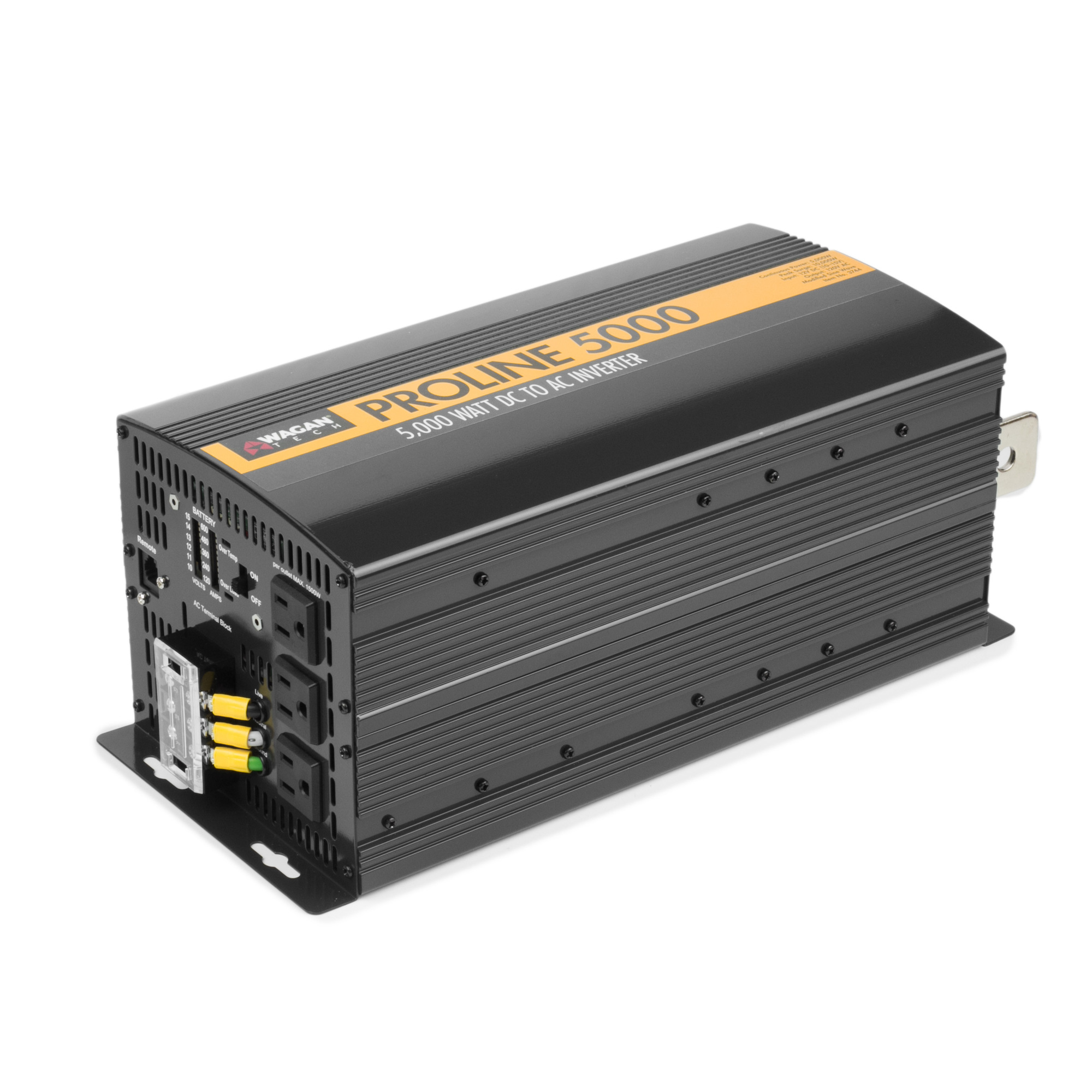 Wagan Tech, 5000W Proline Power Inverter, USB Ports (qty.) 0 AC Outlets (qty.) 3 Watts 5000 Model# 3744