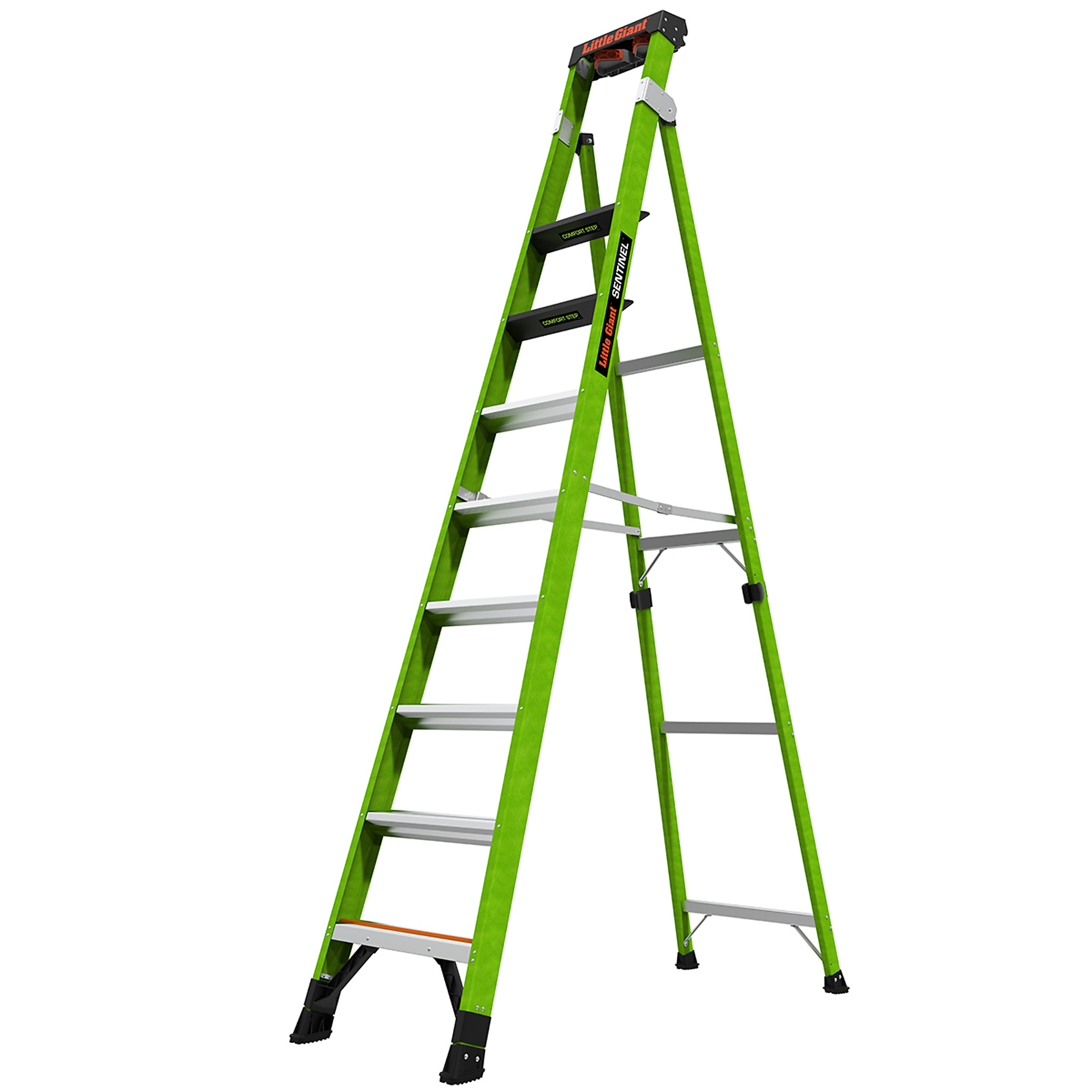 Little Giant Sentinel Fiberglass Stepladder - 10ft., 375-Lb. Capacity, Type IAA, Extra-Wide Comfort Steps, Rotating Wall Pad, Model# 15910-002