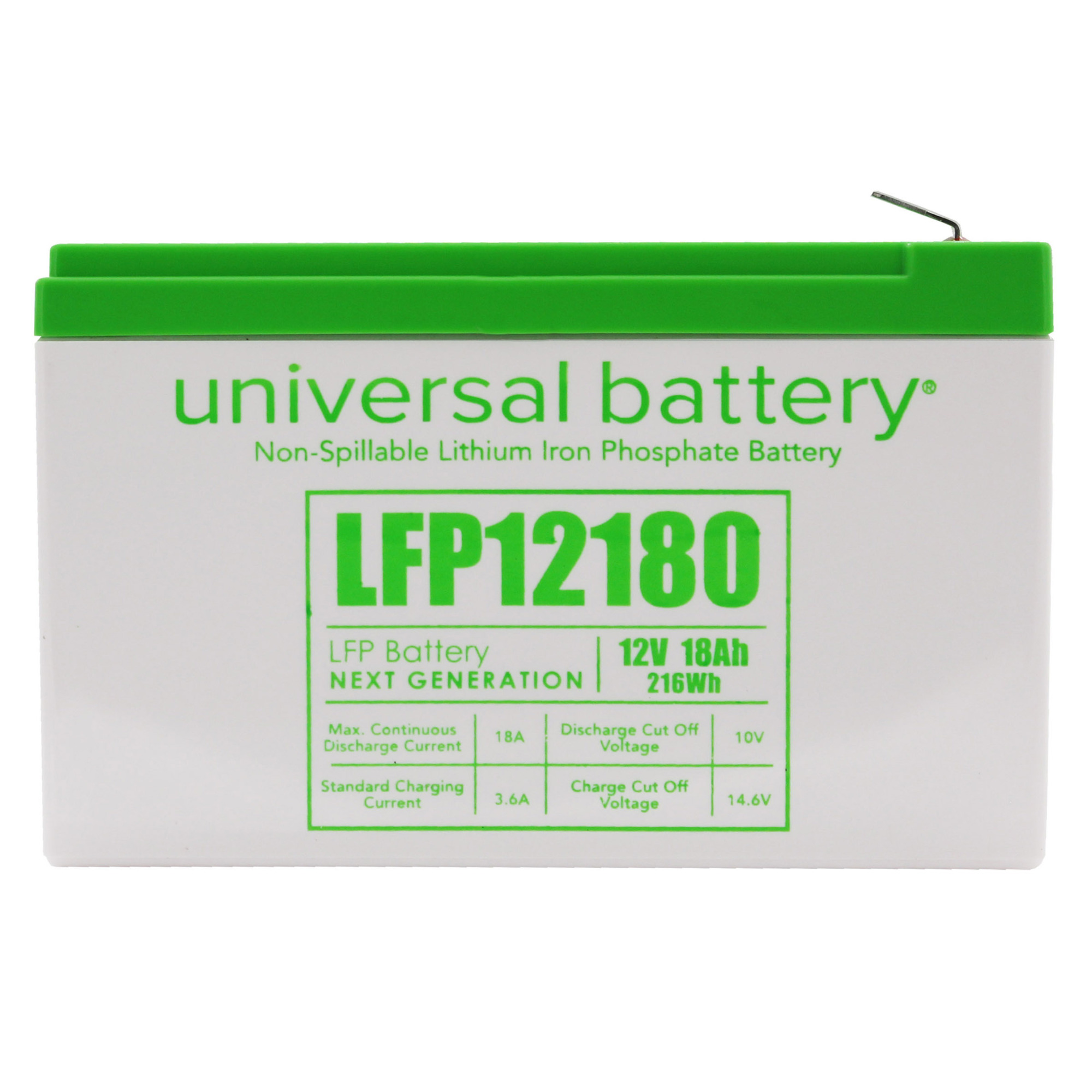 UPG, 12.8V 18Ah in 12Ah Case F2 LFP Battery, Volts 12 Amp Hours 18 ...