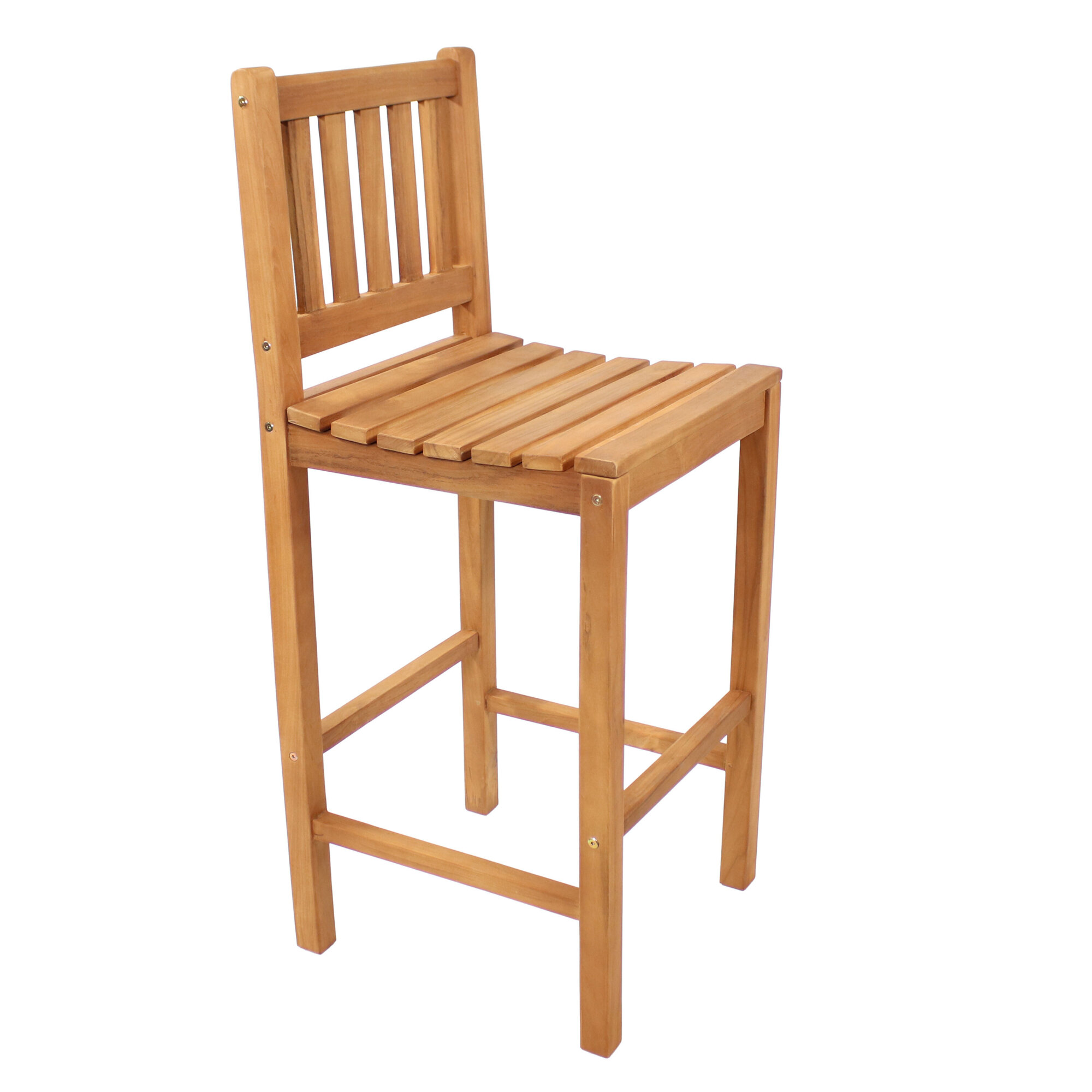 Sunnydaze Decor Teak Wood Outdoor Bar Chair - 17.75in. Width, 330-Lb. Capacity, Brown, Model# JVA-069