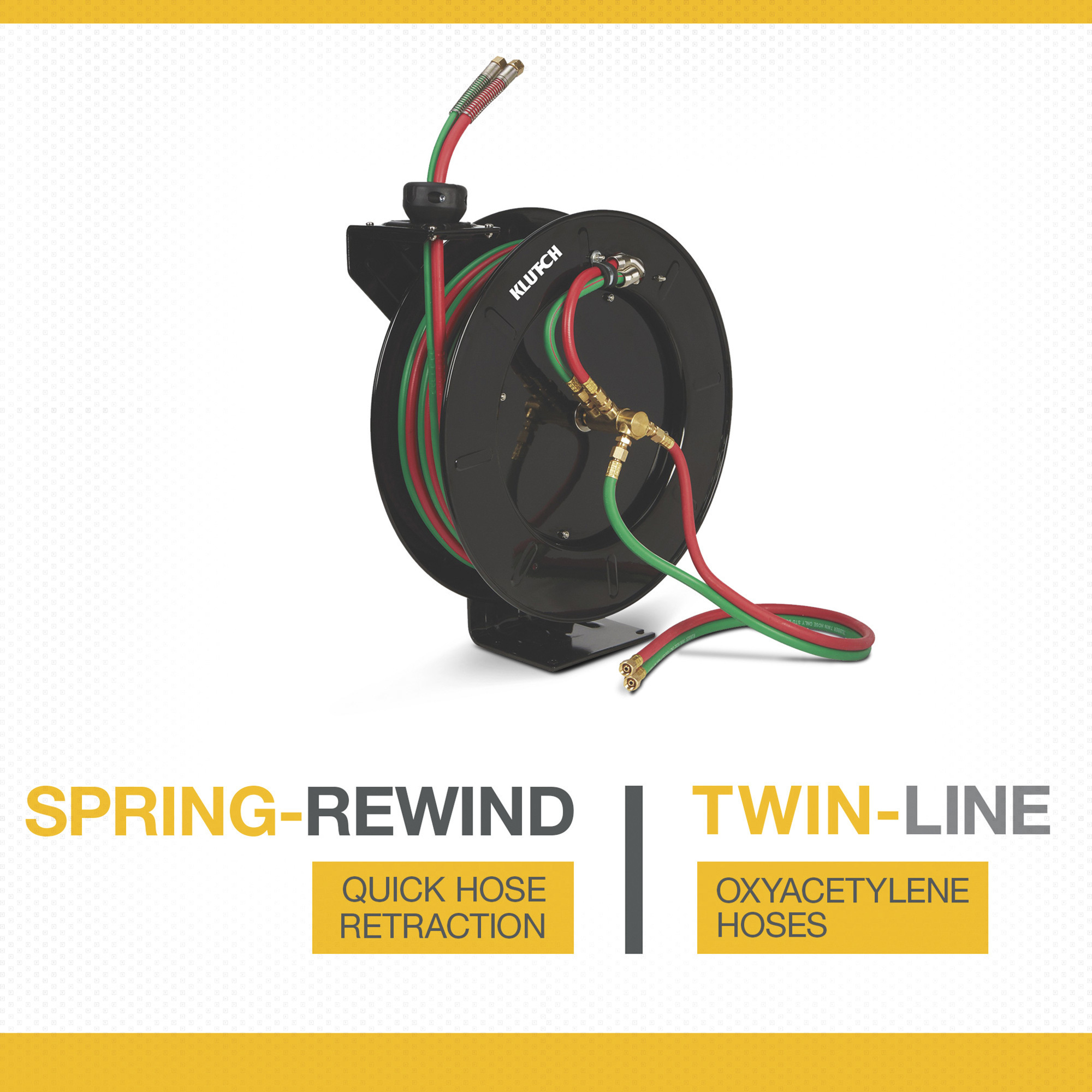 Klutch Spring-Rewind Twin-Line Oxyacetylene Hose Reel, Includes 1/4In. x  50Ft. Hoses