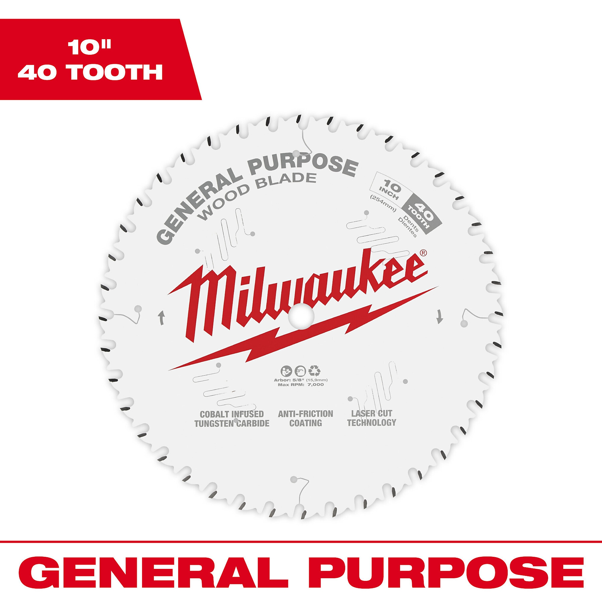 Milwaukee 10" 40T General Purpose Circular Saw Blade, Model# 48-40-1024