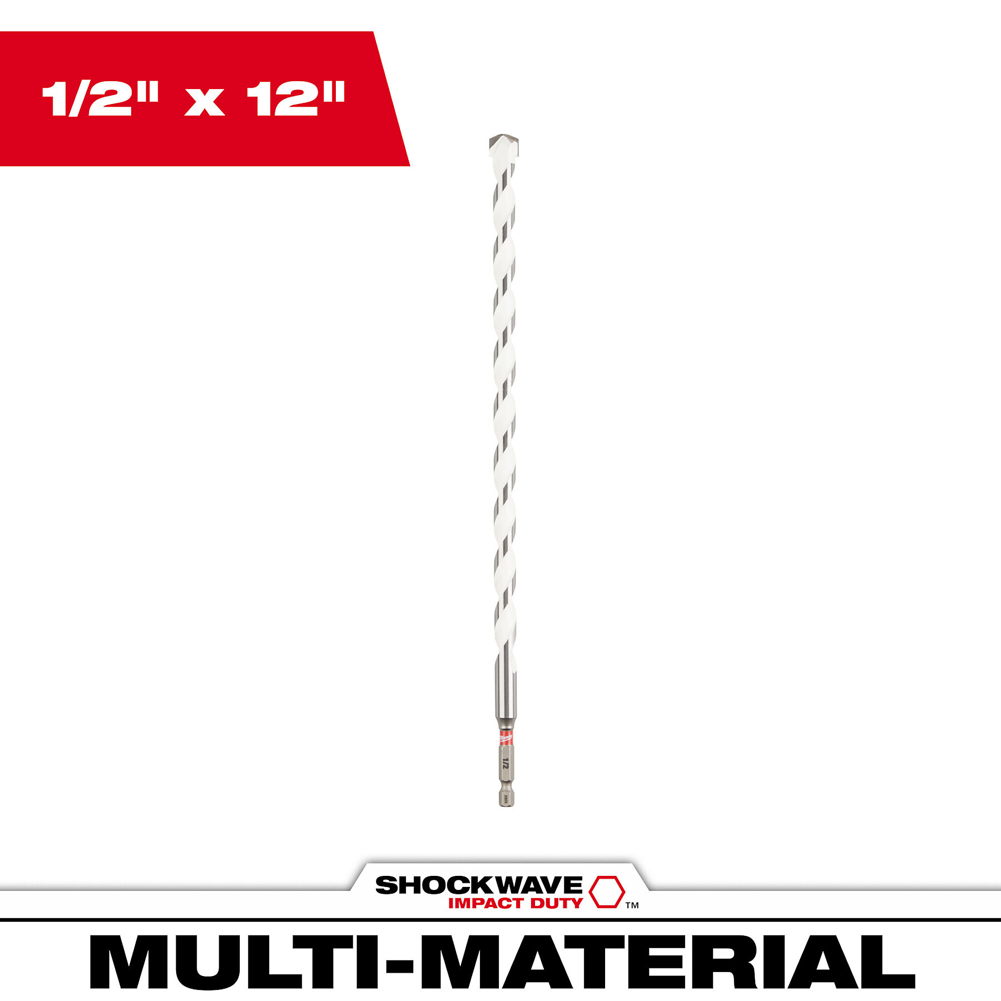 Milwaukee 1/2" x 10" x 12" SHOCKWAVE™ Impact Duty Carbide Multi-Material Drill Bit, Model# 48-20-8893