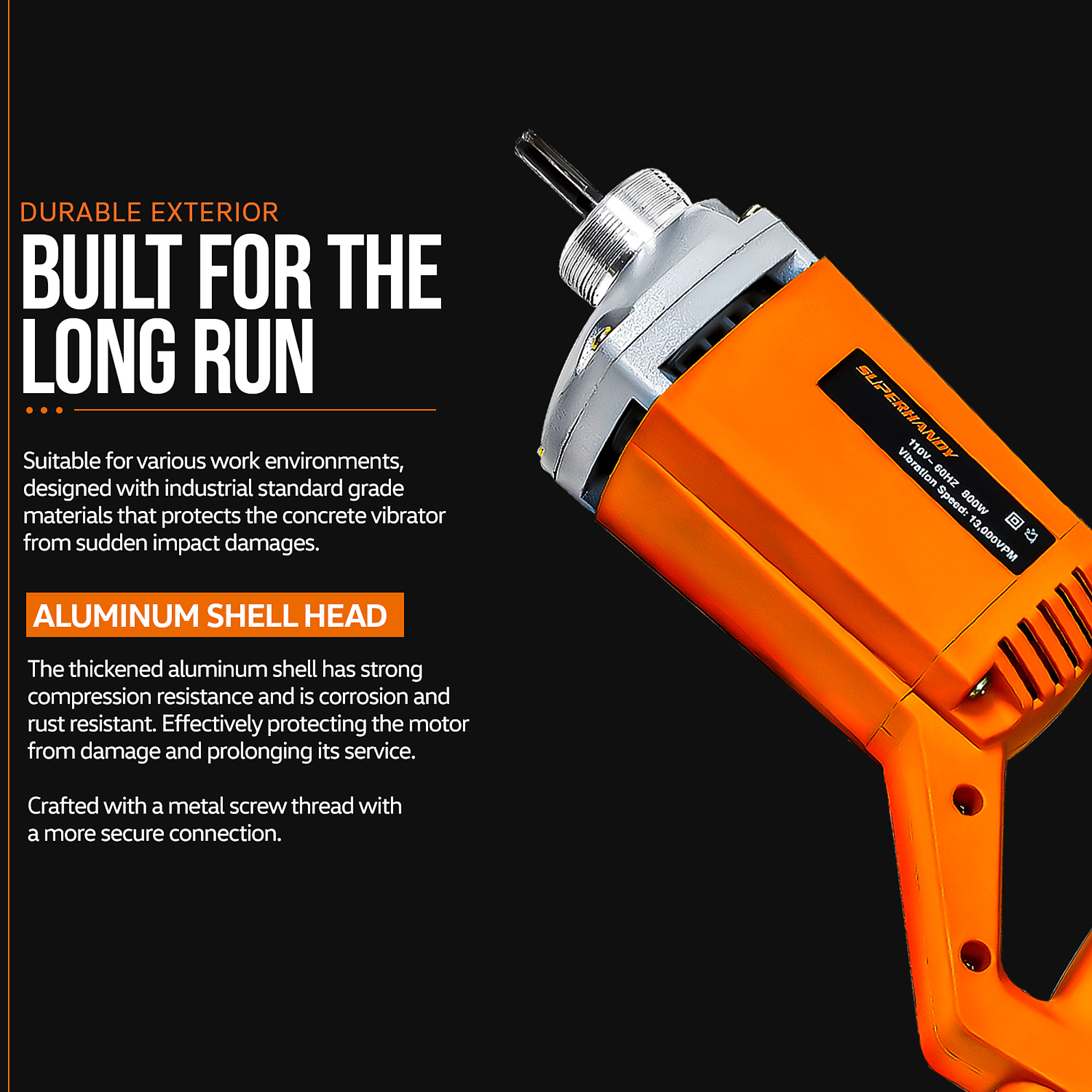 vibrating wand concrete VEVOR Handheld Concrete Vibrator, 960W Electric Vibrator 4000 RPM, Electric Concrete  Vibrating Tool With 6.6ft / 2m Shaft Rod, Portable Pencil Cement Vibrator  Remove Air Bubble and Mix Concrete main image 1