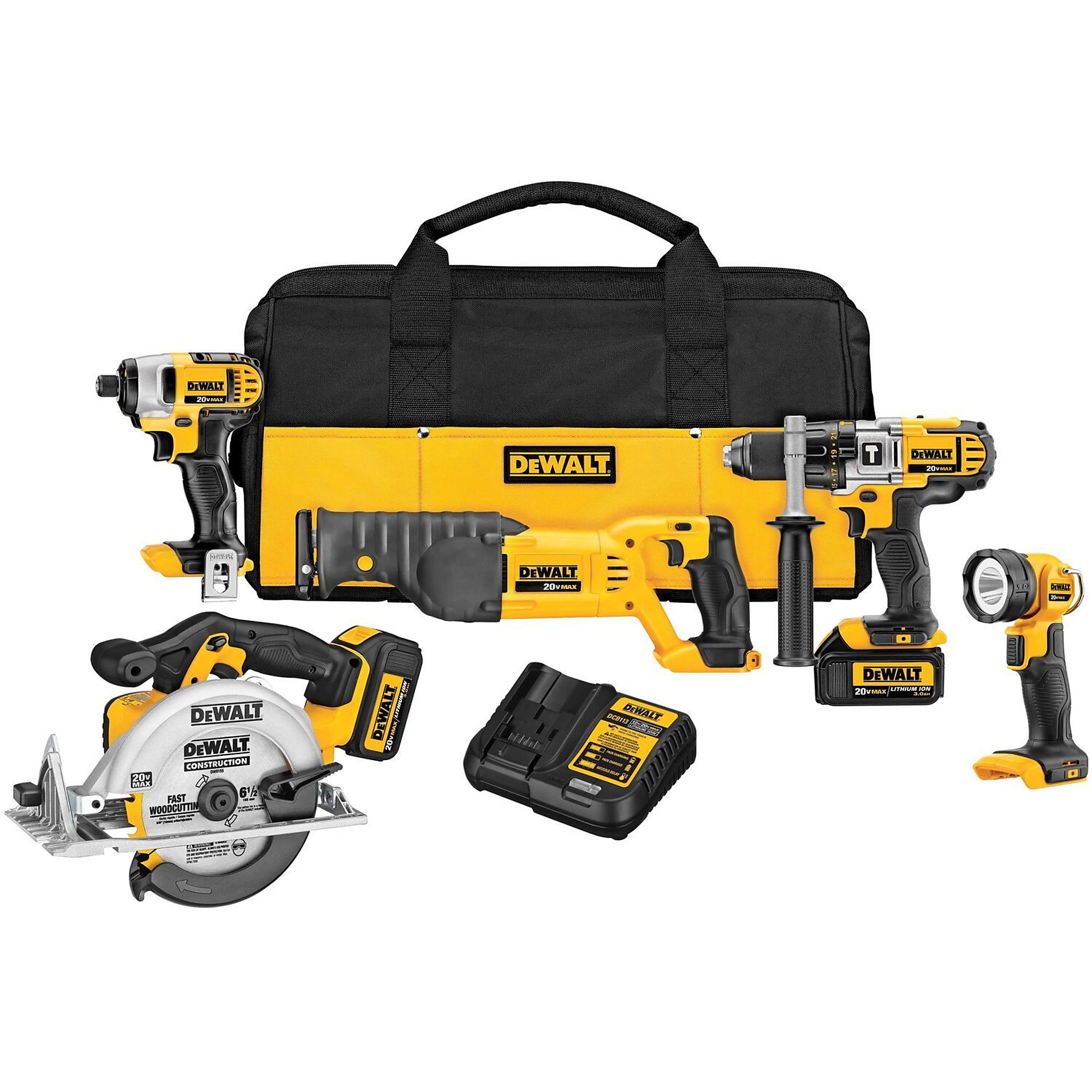 DEWALT, 20V MAX* Cordless Power Tool 5-Kit, Chuck Size 1/2 in, Drive Size 1/4 in, Tools Included (qty.) 5 Model# DCK592L2