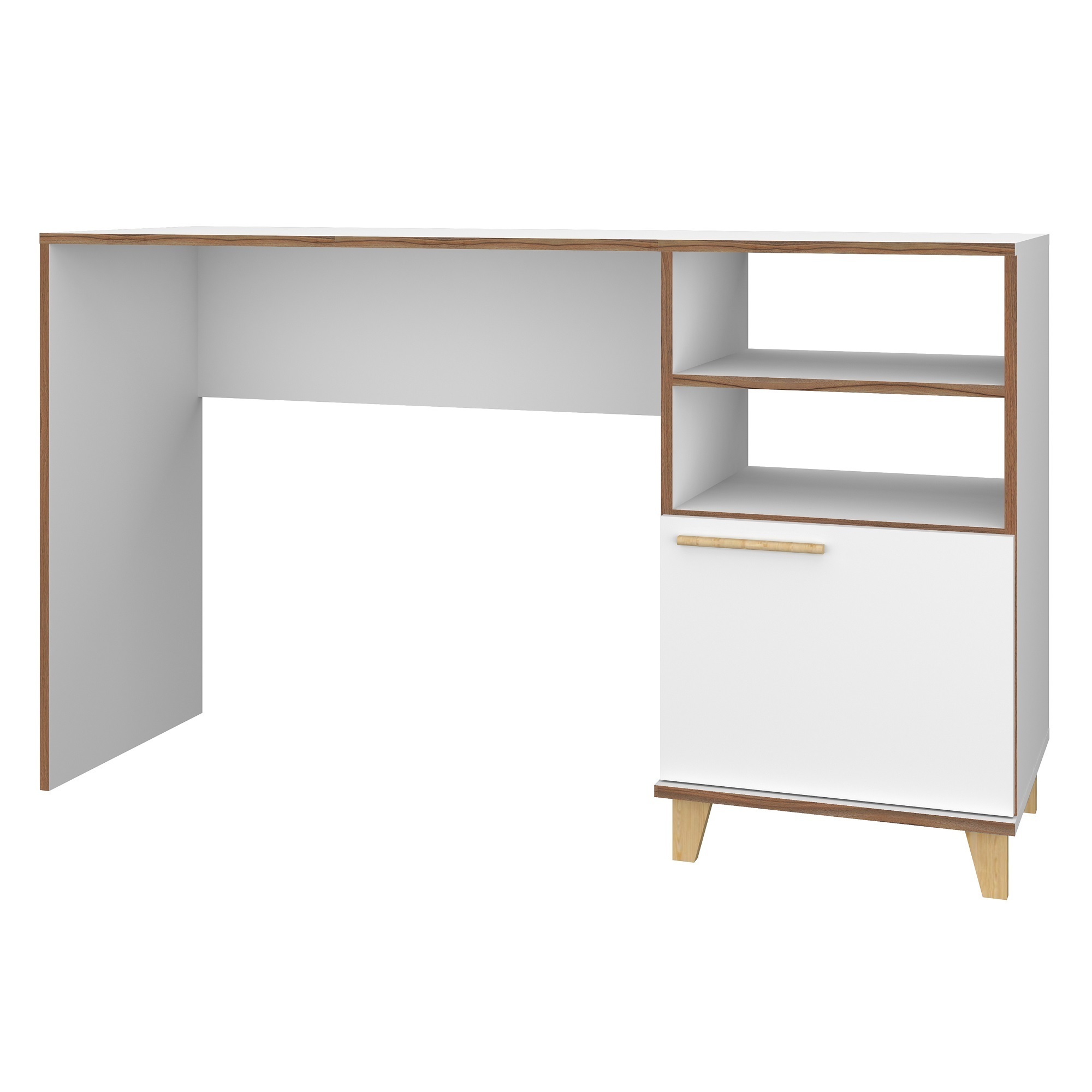 Manhattan Comfort, Minetta 2-Shelf Mid-Century Office Desk in White, Width 53.14 in, Height 31.1 in, Depth 17.51 in, Model# 136AMC