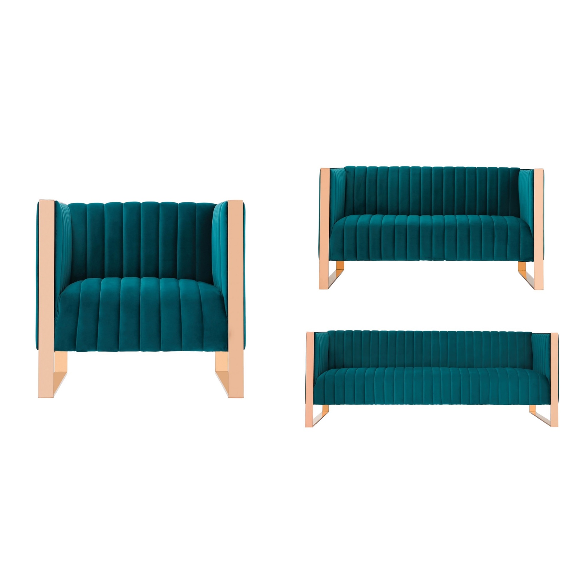 Manhattan Comfort, Trillium 3-Piece Teal Sofa, Loveseat and Armchair, Primary Color Teal, Included (qty.) 3 Model# 3-SS559