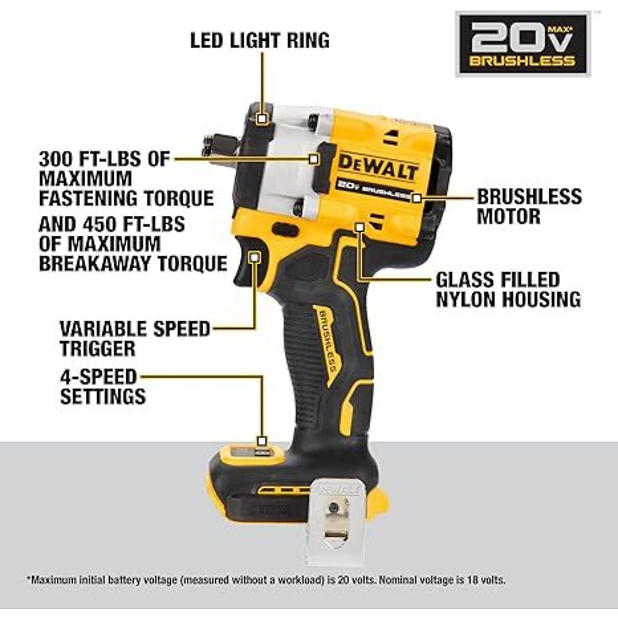 Dobetter 1/2 Inch 4000 MAh Electric Impact Wrench, 20V Max 400Nm Power