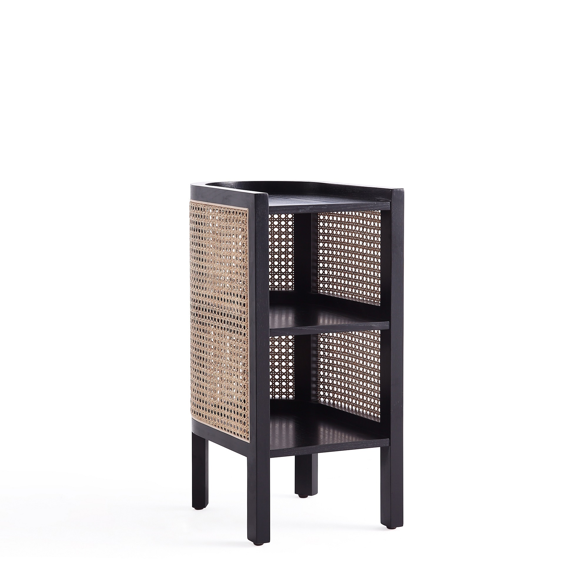 Manhattan Comfort, Versailles End Table in Black and Natural Cane, Width 11.81 in, Height 24.41 in, Depth 15.94 in, Model# NSCA01