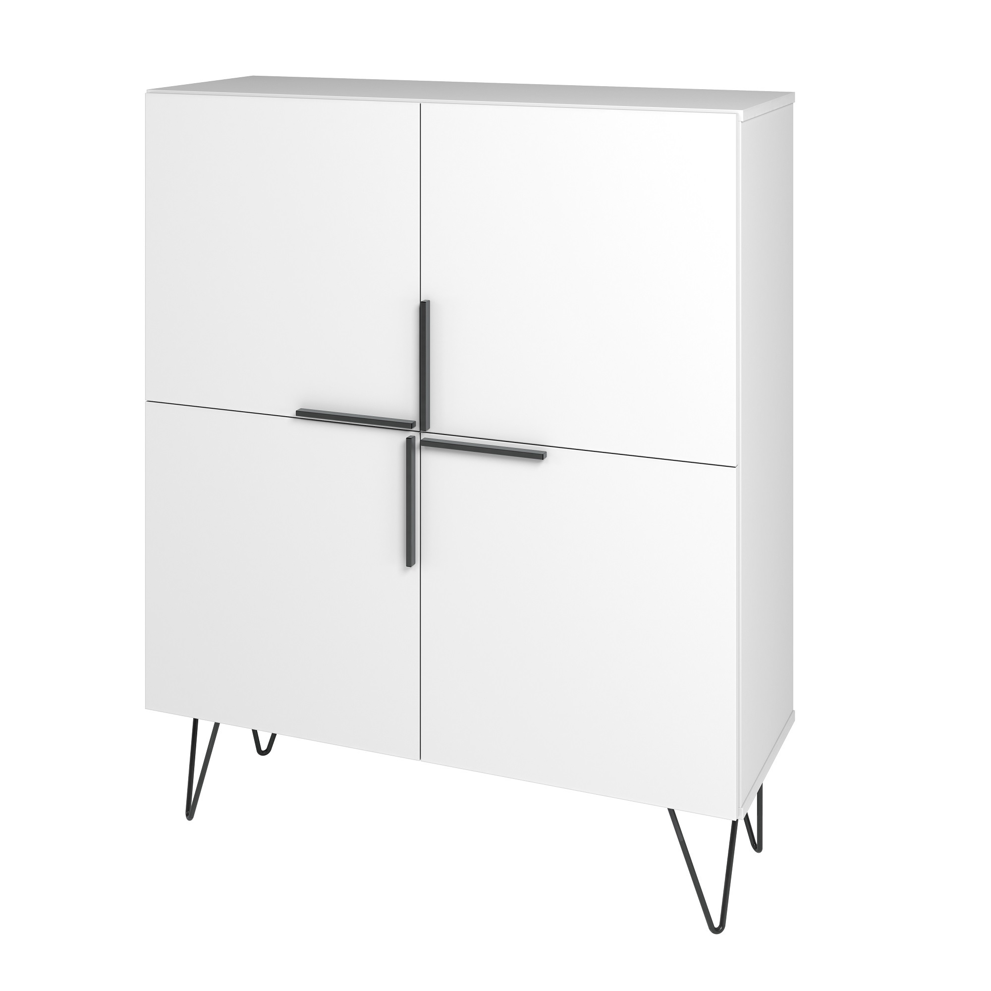 Manhattan Comfort, Beekman 43.7 Low Cabinet with 4 Shelves in White, Width 35.43 in, Height 43.7 in, Depth 13.77 in, Model# 400AMC