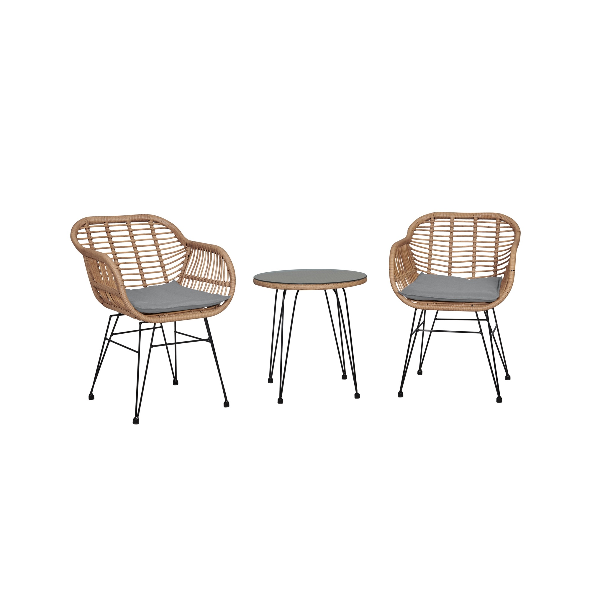 Manhattan Comfort, Antibes 1.0 Steel Rattan 3Pc Patio Conv Set Grey, Pieces (qty.) 3 Primary Color Gray, Seating Capacity 2 Model# OD-CV010