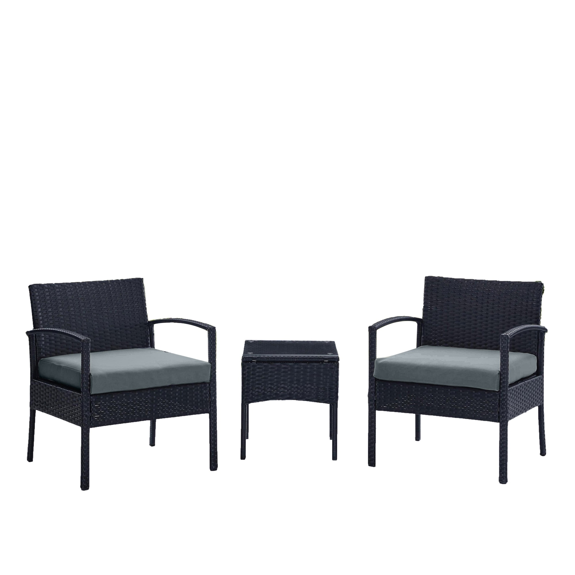 Manhattan Comfort, Noli Steel Rattan 3Pc Patio Conv Set in Grey, Pieces (qty.) 3 Primary Color Gray, Seating Capacity 2 Model# OD-CV006