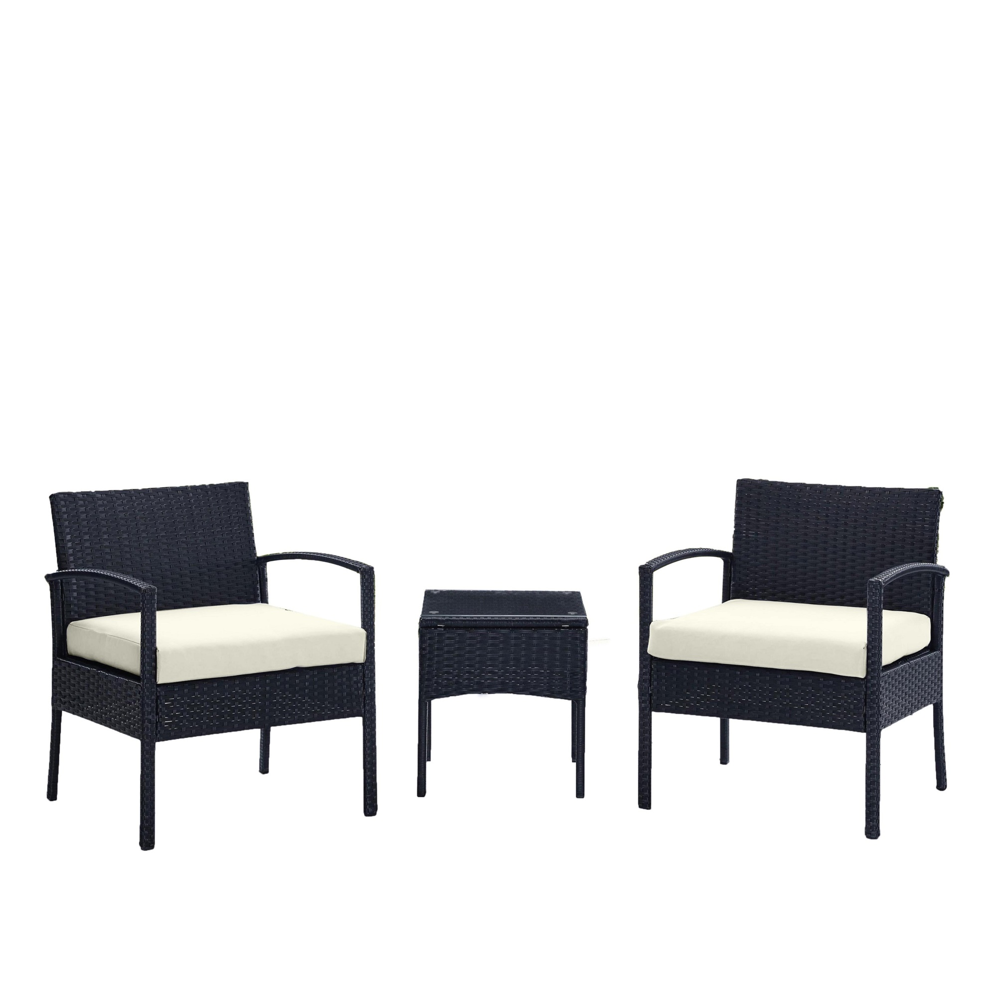 Manhattan Comfort, Noli Steel Rattan 3Pc Patio Conv Set in Cream, Pieces (qty.) 3 Primary Color Cream, Seating Capacity 2 Model# OD-CV006