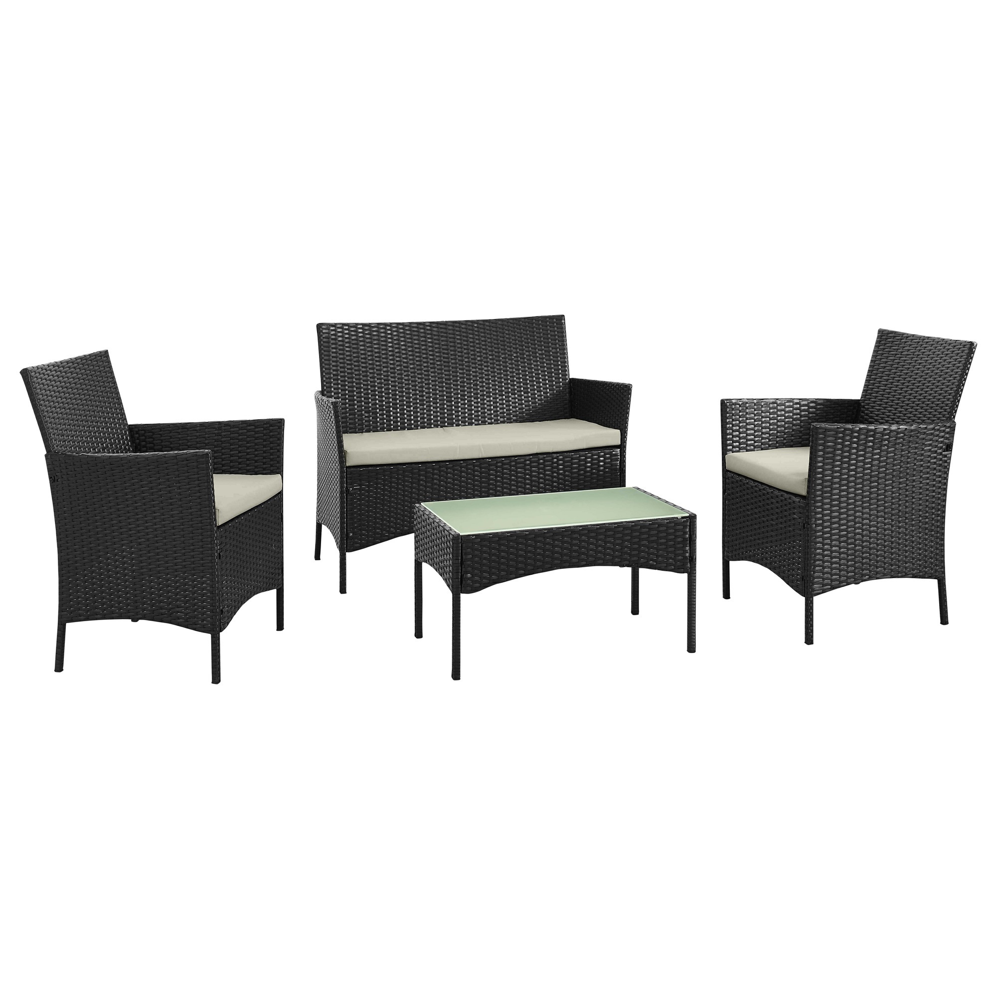 Manhattan Comfort, Imperia Steel Rattan 4Pc Patio Conv Set in Cream, Pieces (qty.) 4 Primary Color Cream, Seating Capacity 4 Model# OD-CV008