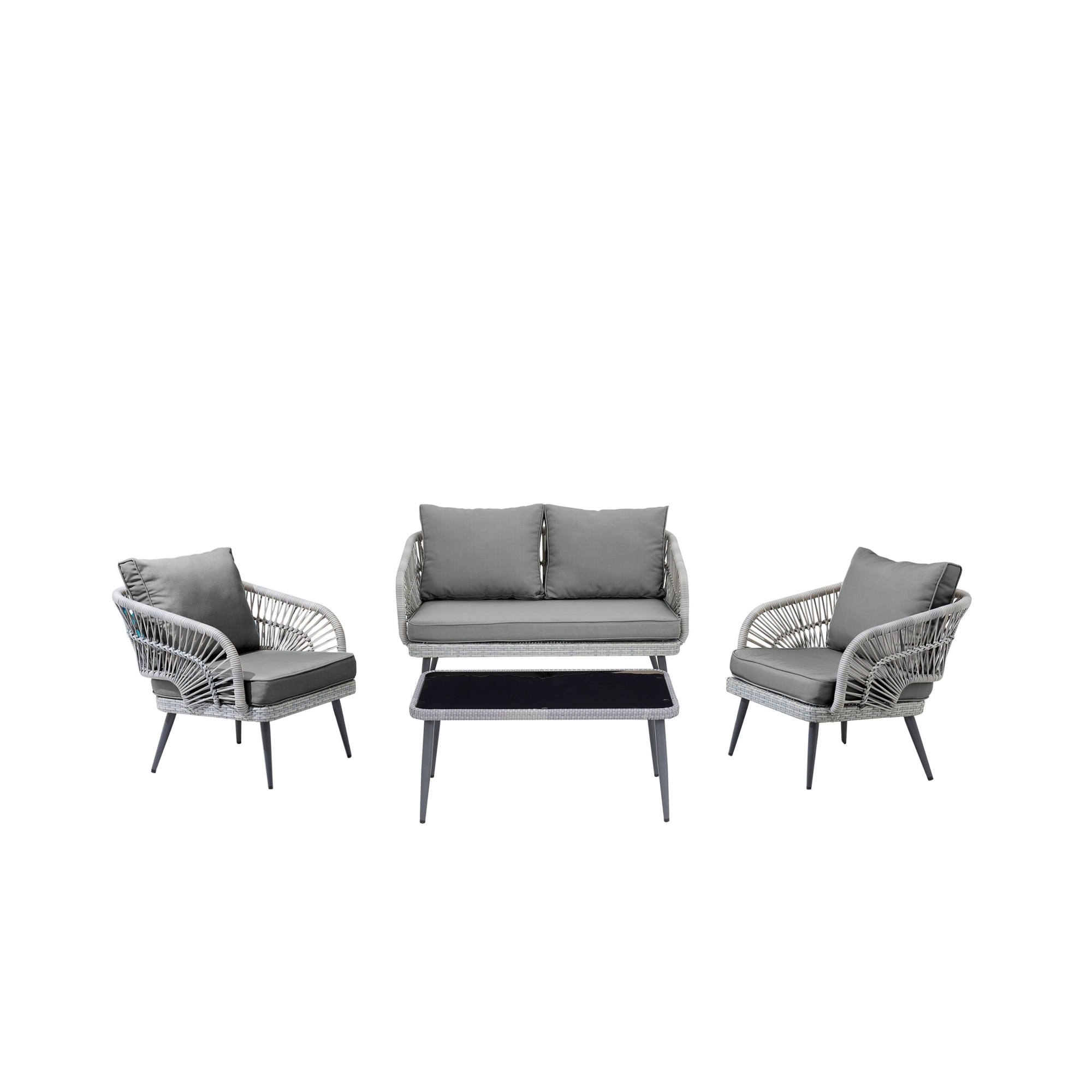 Manhattan Comfort, Riviera Rope 4Pc 4 Seater Patio Conv Set Cream, Pieces (qty.) 4 Primary Color Gray, Seating Capacity 4 Model# OD-CV016