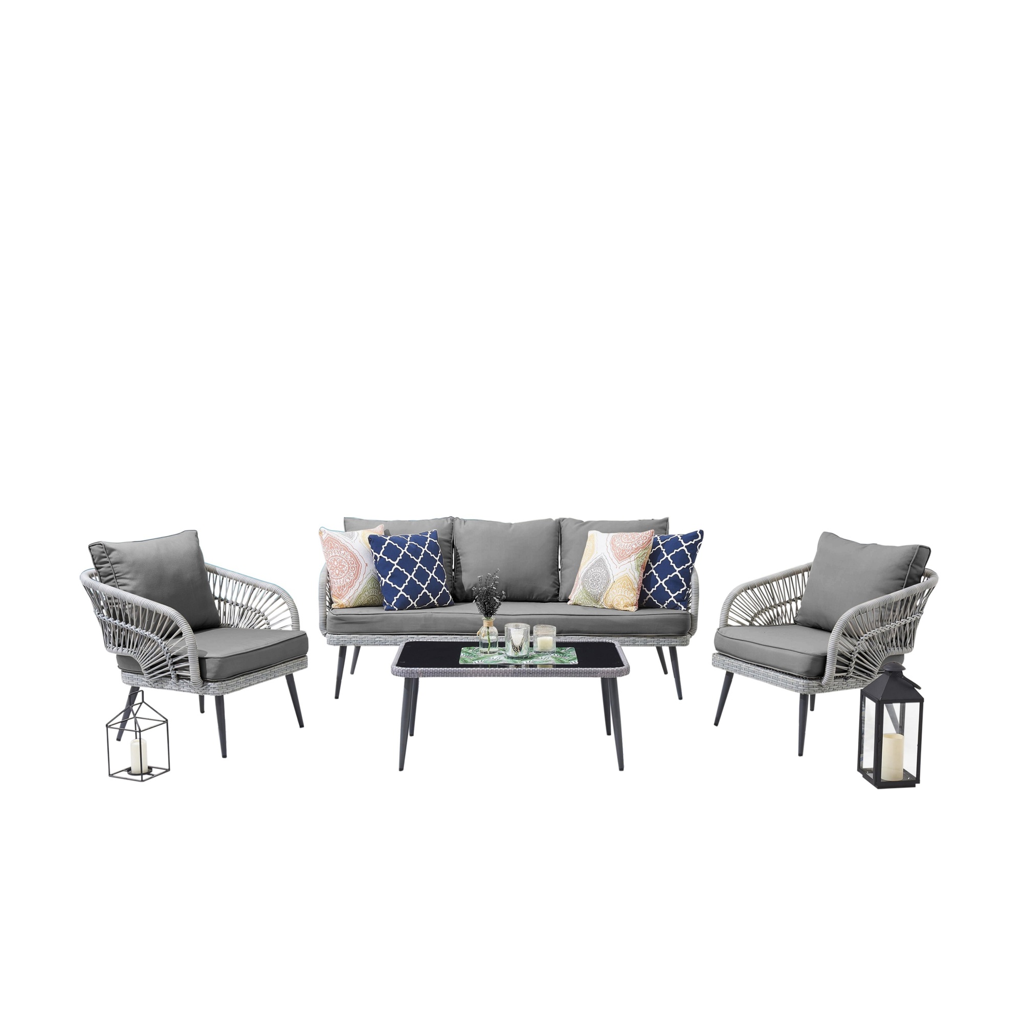 Manhattan Comfort, Riviera Rope 4Pc 5 Seater Patio Conv Set Cream, Pieces (qty.) 4 Primary Color Gray, Seating Capacity 5 Model# OD-CV015
