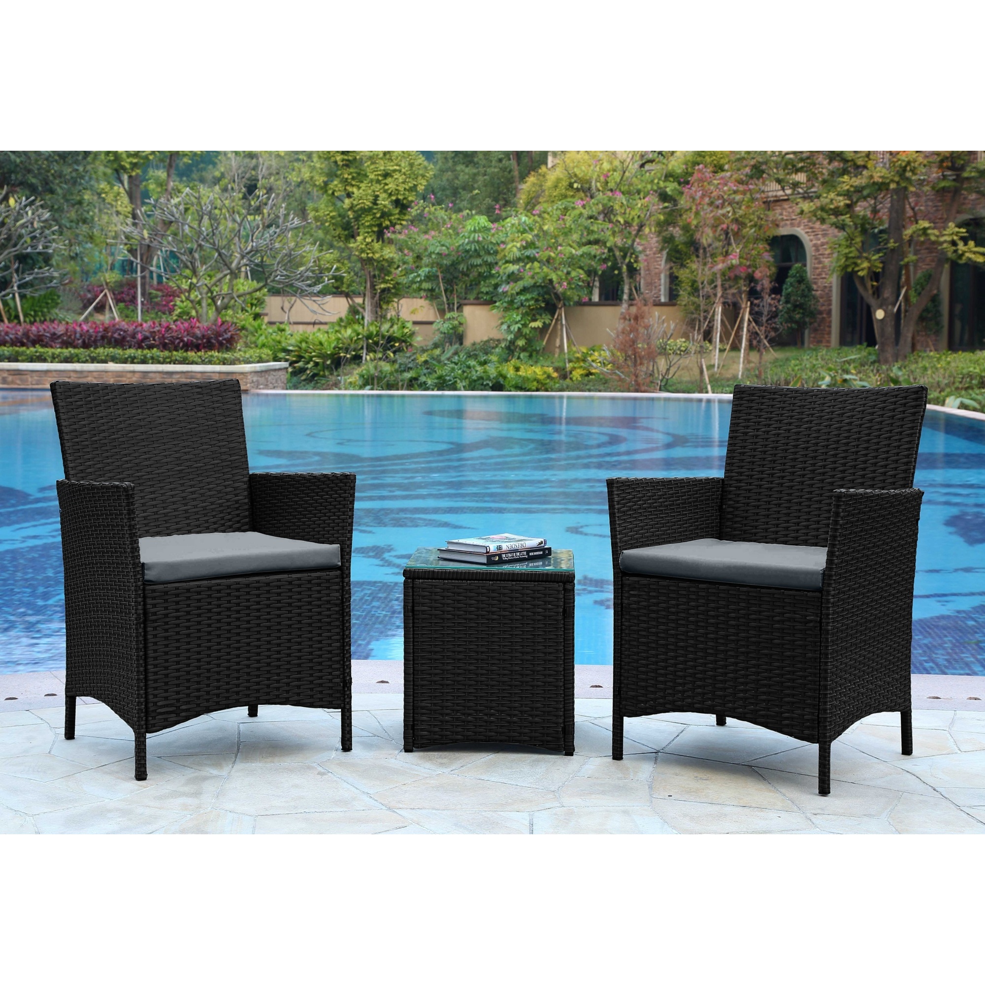 Manhattan Comfort, Imperia Steel Rattan 3Pc Patio Conv Set in Grey ...