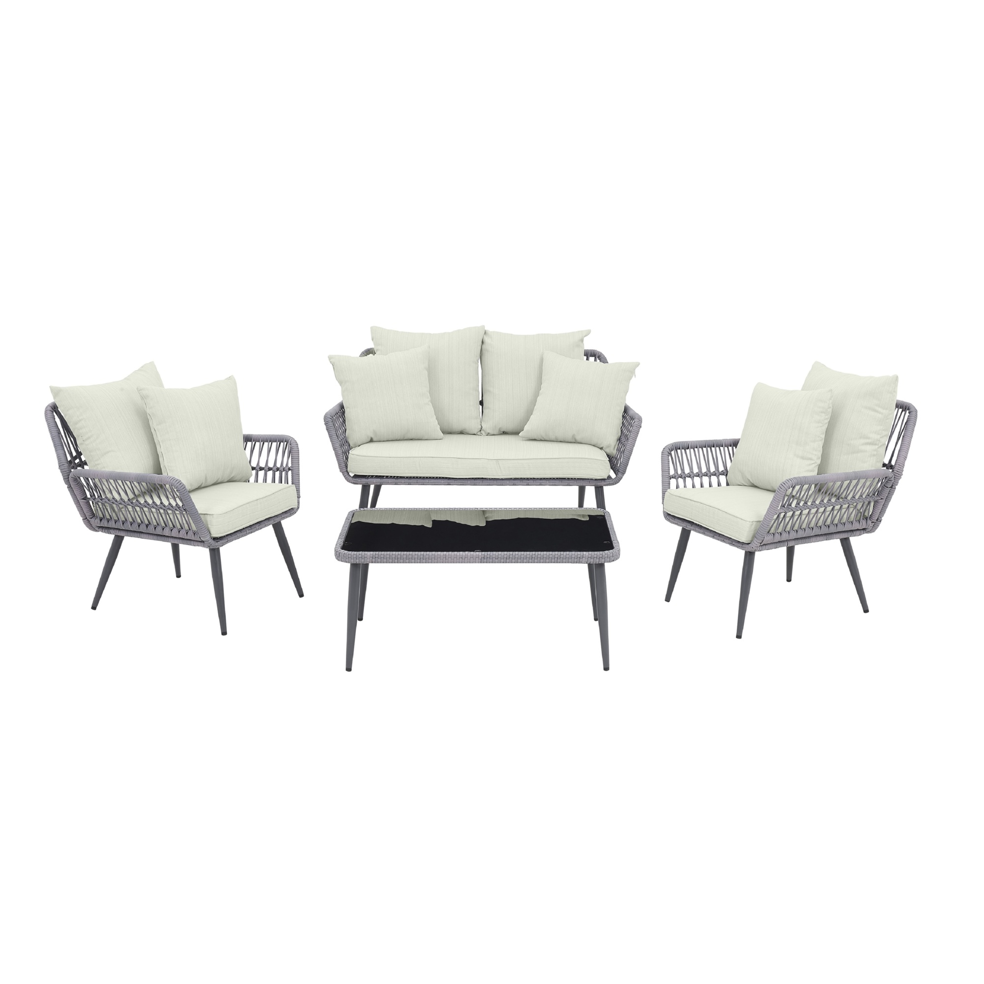 Manhattan Comfort, Portofino Rope Wicker 4Pc Patio Conv Set in Cream, Pieces (qty.) 4 Primary Color Cream, Seating Capacity 4 Model# OD-CV019