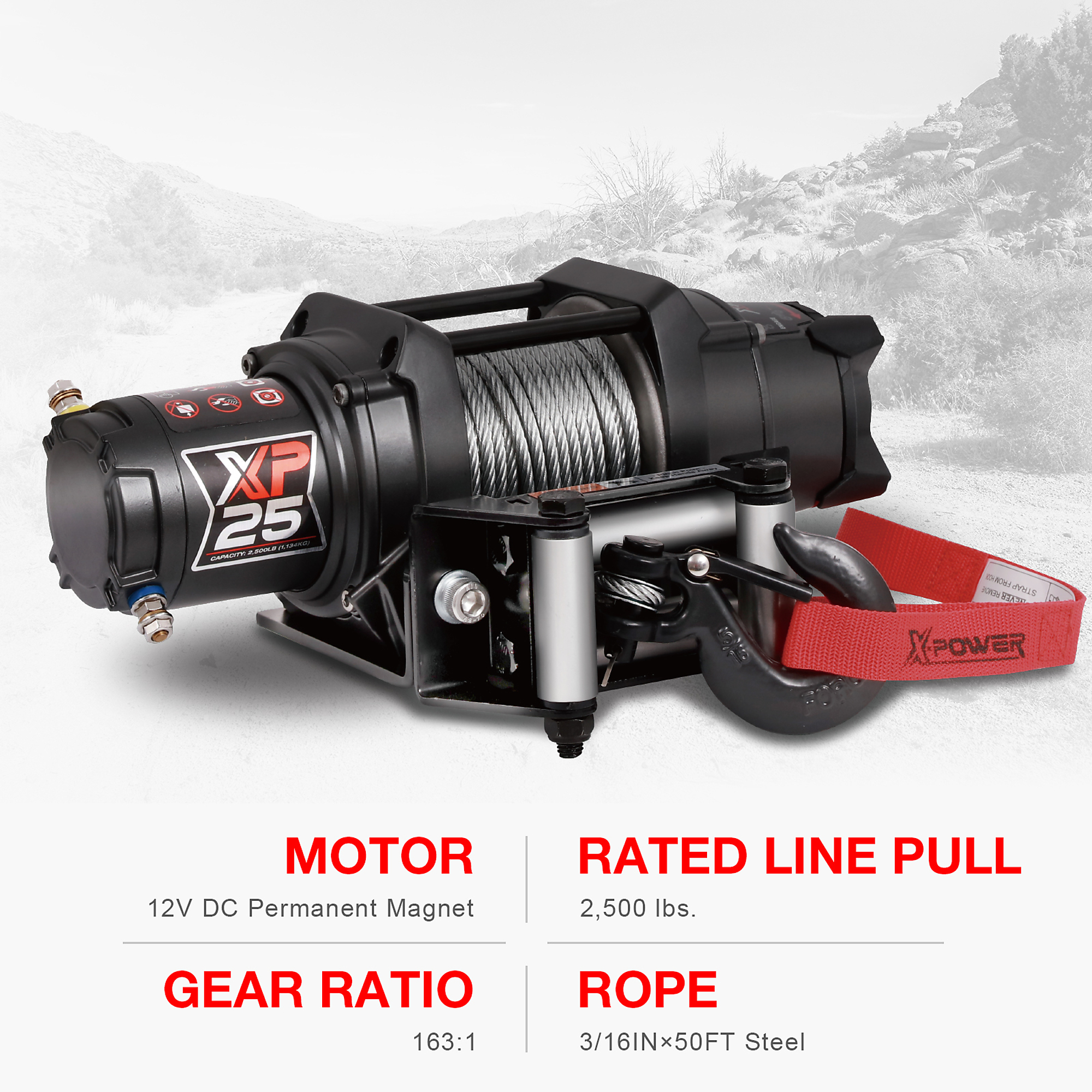 XPower, 2500 LBS. WINCH STEEL, Capacity (Line Pull) 2500 lb, Model