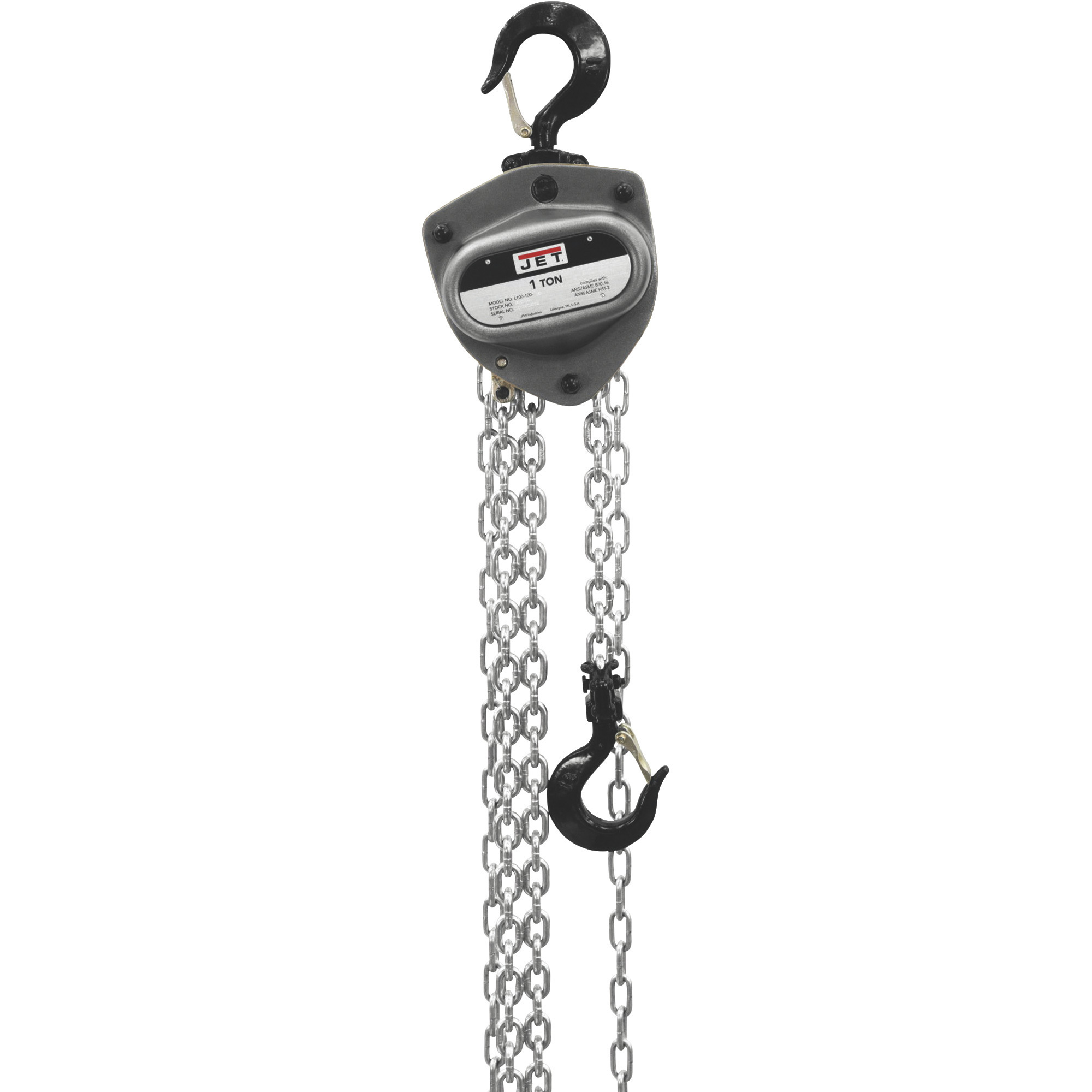 Jet L100 Series Manual Chain Hoist 1 Ton Lift Capacity 10ft Lift Overload Protection Model 6617