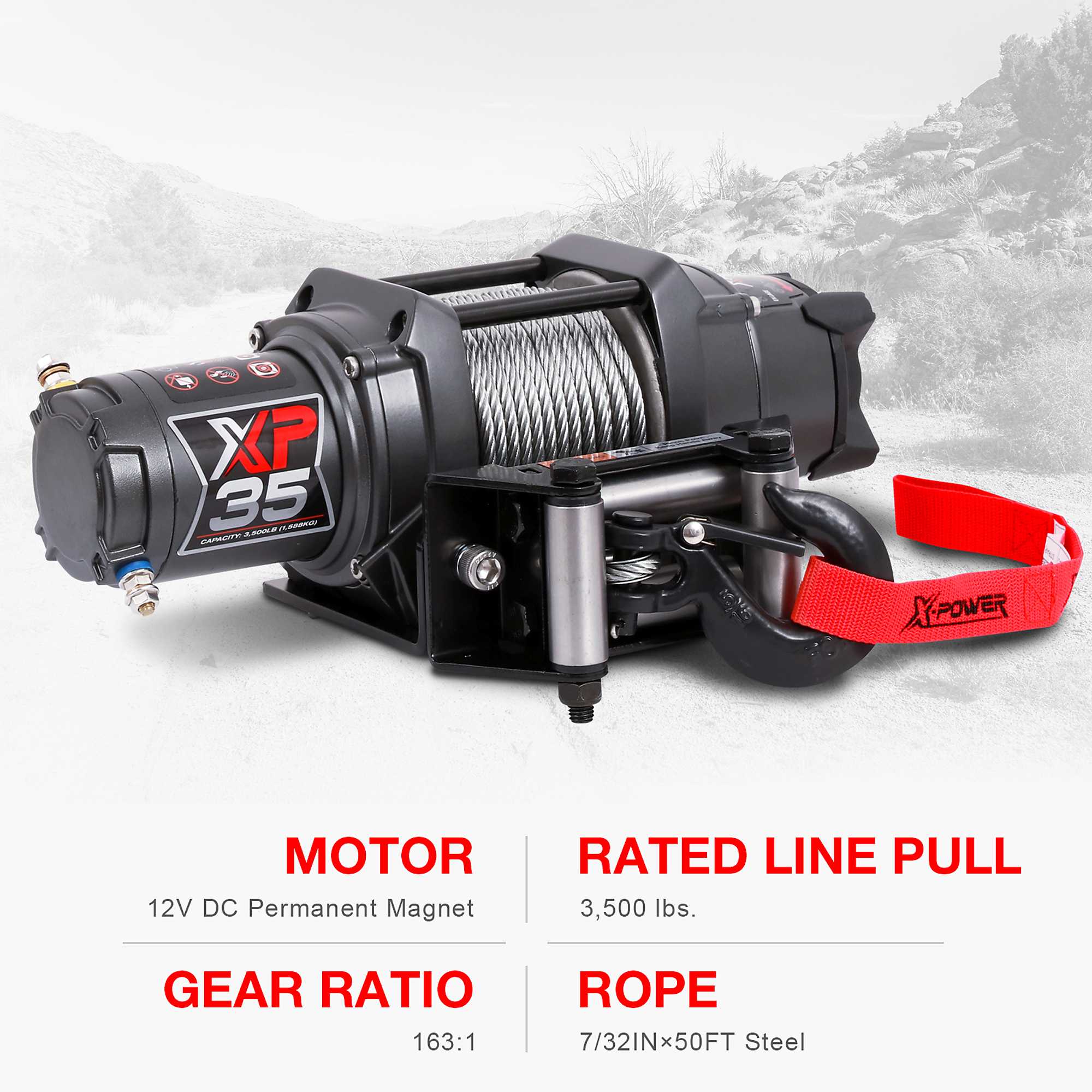 XPower, 3500 LBS. WINCH STEEL, Capacity (Line Pull) 3500 lb, Model 10802013 Northern Tool