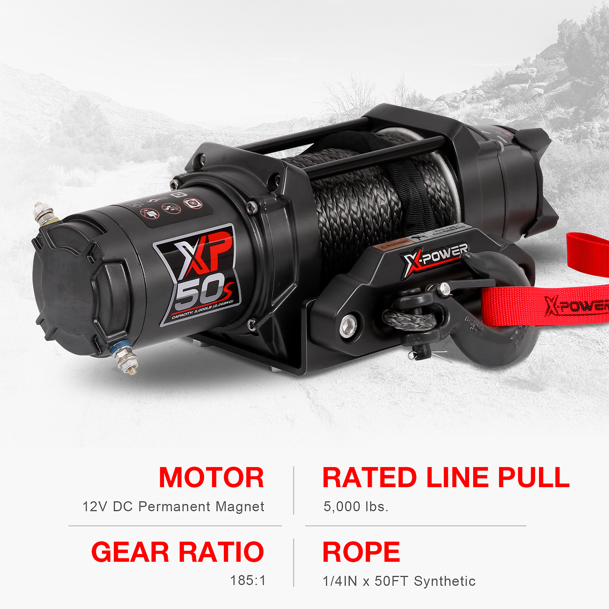 XPower, 5000 LBS. WINCH SYNTHETIC, Capacity (Line Pull) 5000 lb