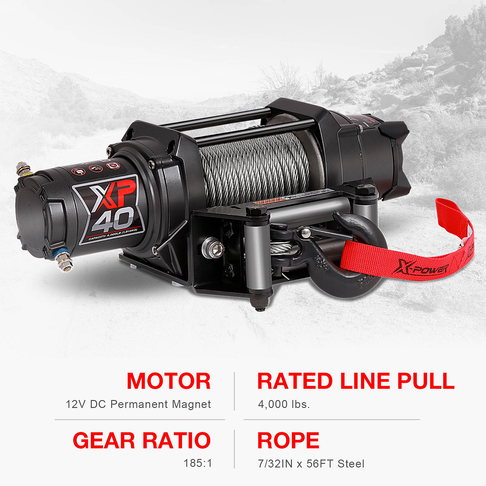 Xpower Rope Hsn Code XPower UTV Winch - 4000 Lb. Capacity, Steel Rope, Roller Fairlead ...