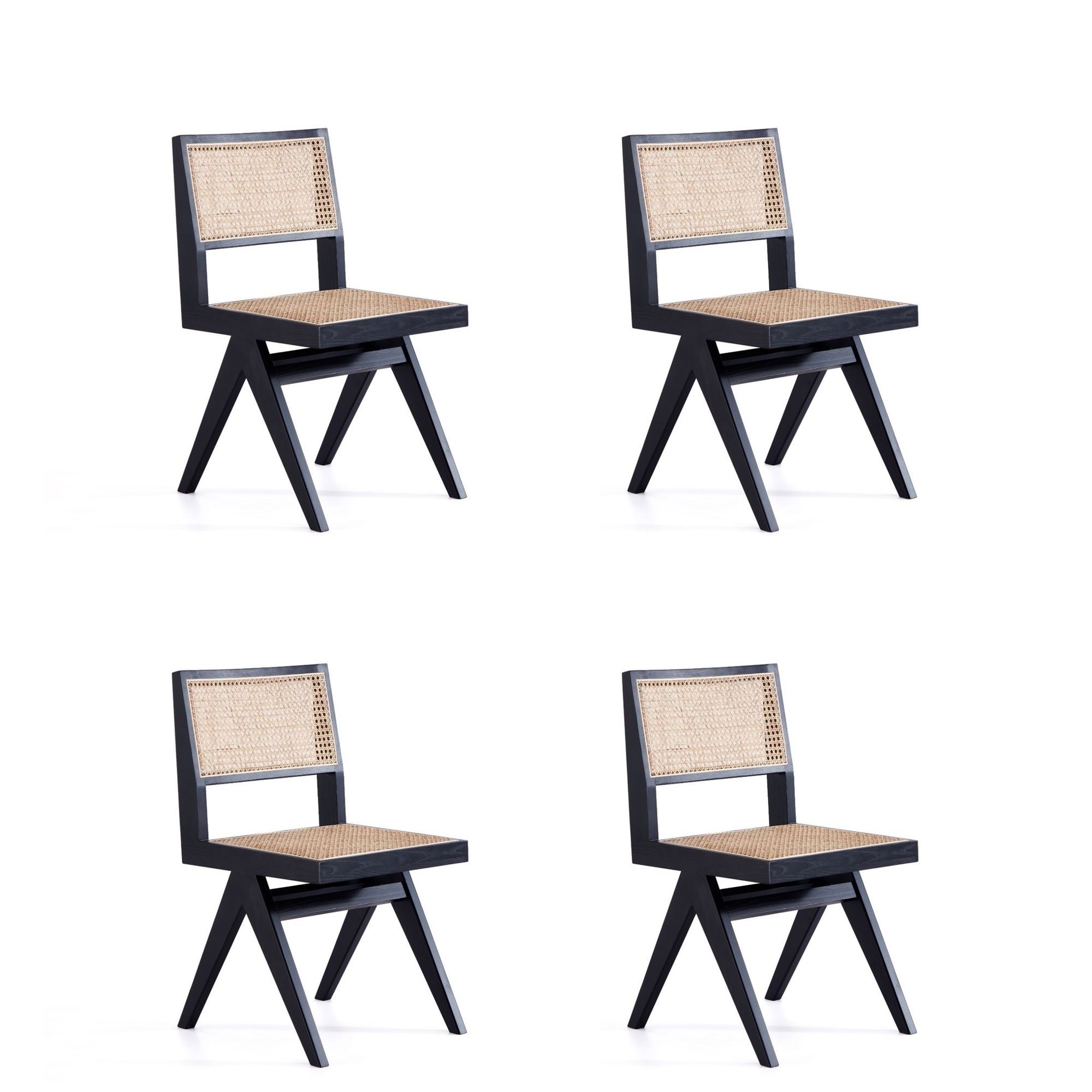 Manhattan Comfort, Hamlet Chair in Black and Natural Cane Set of 4 Primary Color Black, Included (qty.) 4 Model# 2-DCCA03
