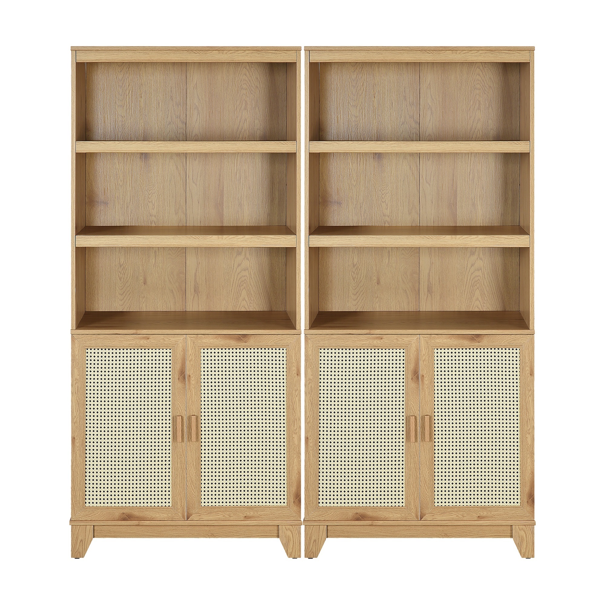 Manhattan Comfort, Sheridan Modern Cane Bookcase in Nature - Set of 2 Height 70.86 in, Shelves (qty.) 14 Material MDF, Model# 2-BC-6GLF