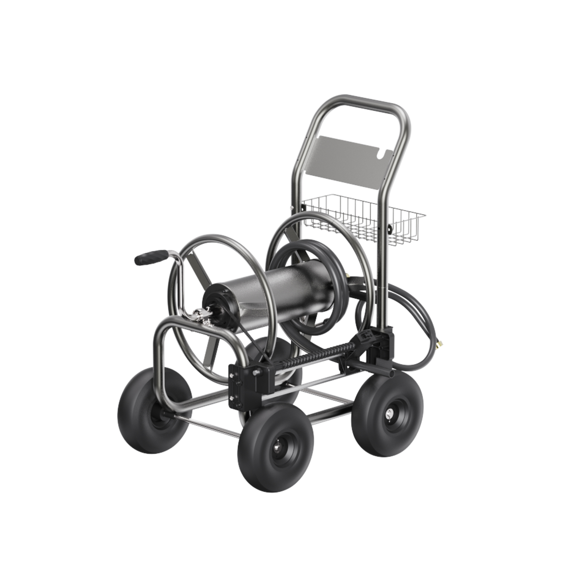 Giraffe Tools, Heavy Duty Hose Reel Cart with Wheels, 5/8Inch 250ft., Hose Length Capacity 250 ft, Color Silver, Model HC03BUS