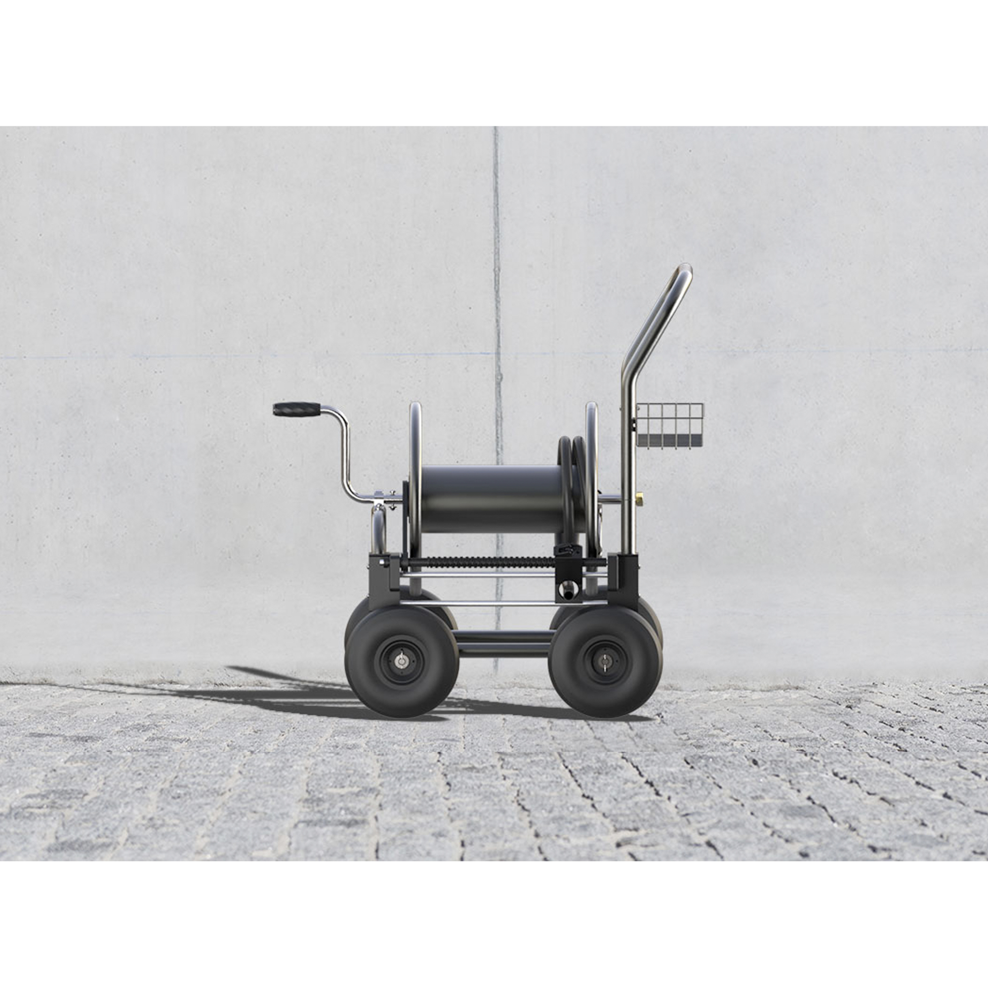 Giraffe Tools, Heavy Duty Hose Reel Cart with Wheels, 5/8in. 250ft., Hose  Length Capacity 250 ft, Color Silver, Model# HC03BUS