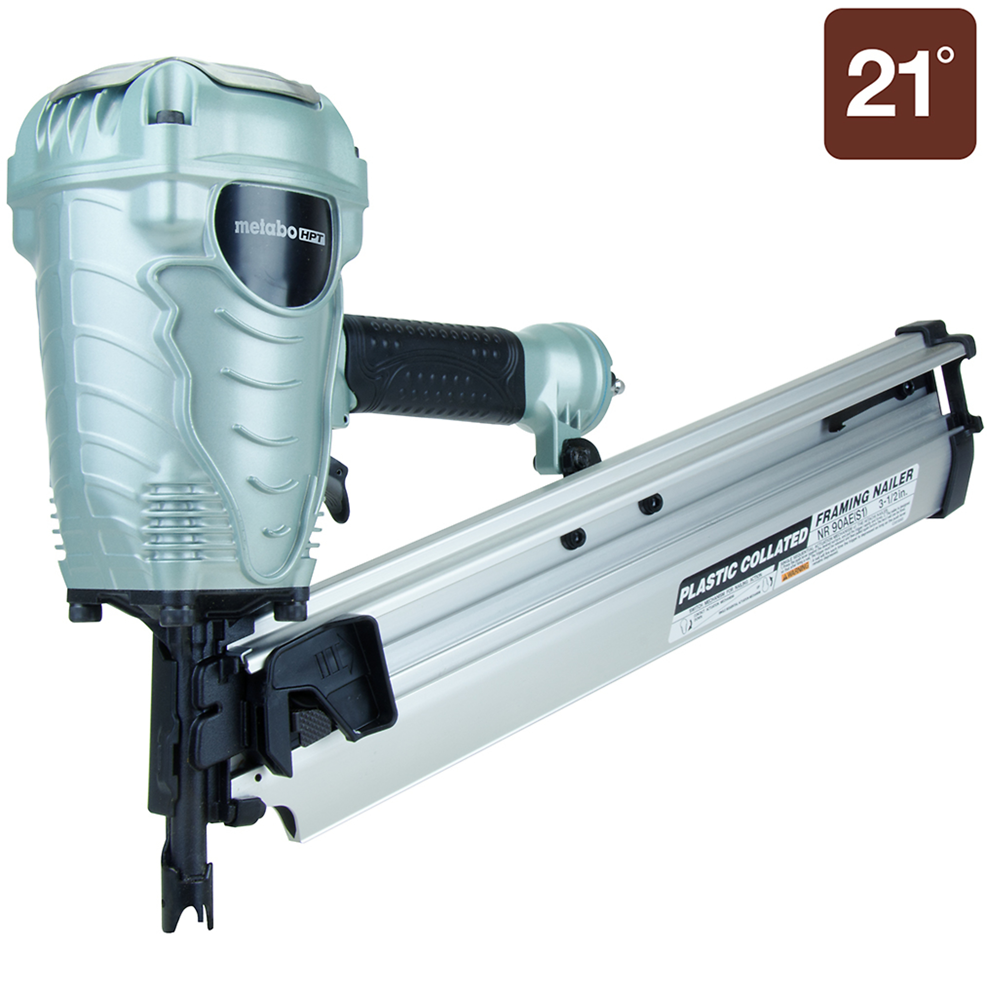 Metabo HPT, 3.5in. 21-Degree Pneumatic Framing Nailer, Fastener Size 3.5 in, Nail Gun Angle 90 °, Model# NR90AES1M