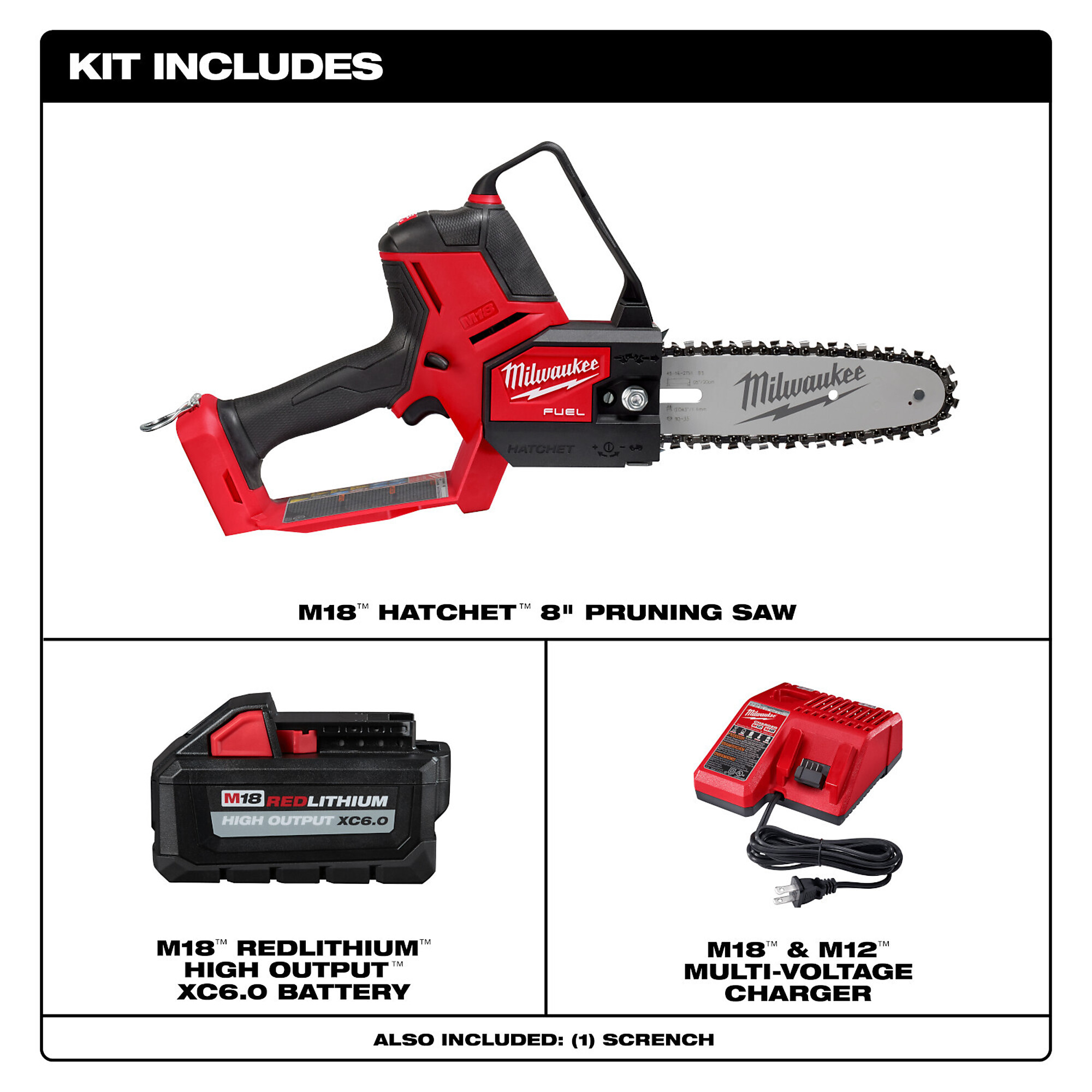 Milwaukee, M18 FUEL HATCHET Pruning Saw Kit, Bar Length 8 in, Model