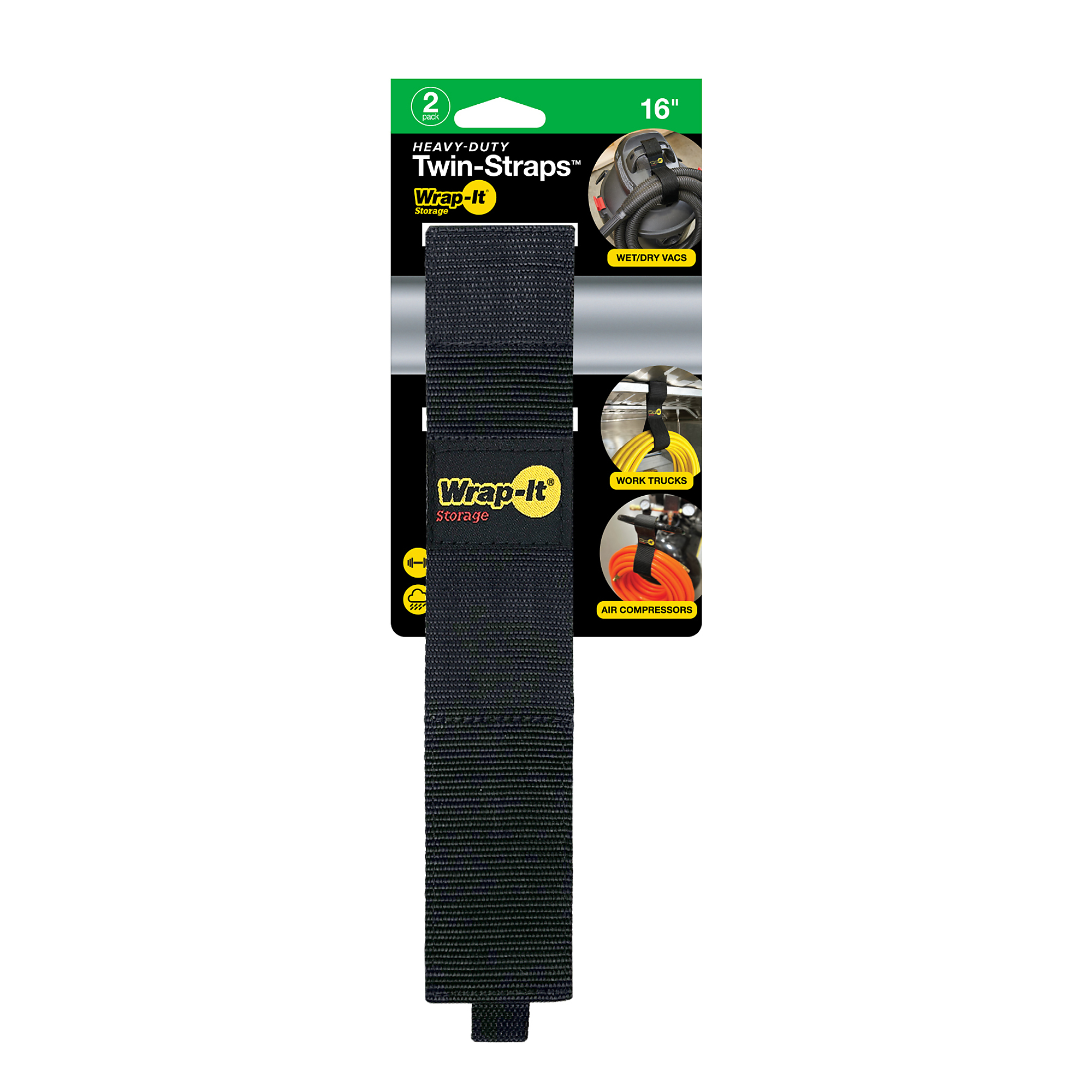 Wrap-It, Twin 'n Strap 16in. Black (2 Pack), Straps (qty.) 2 Length 16 in, Model# 102-TWIN-16BL