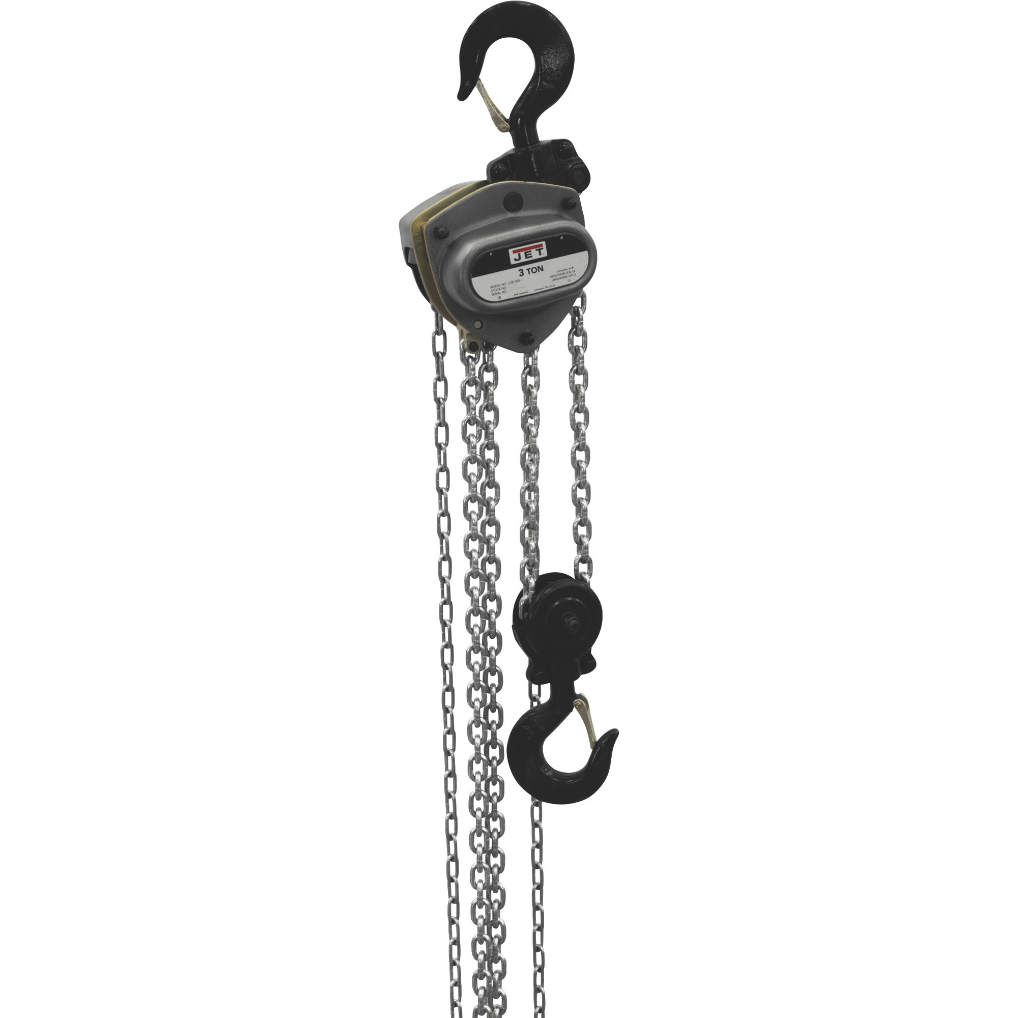 JET L100 Series Manual Chain Hoist, 3-Ton Lift Capacity, Overload Protection, 15ft. Lift, Model# L100-300WO-15
