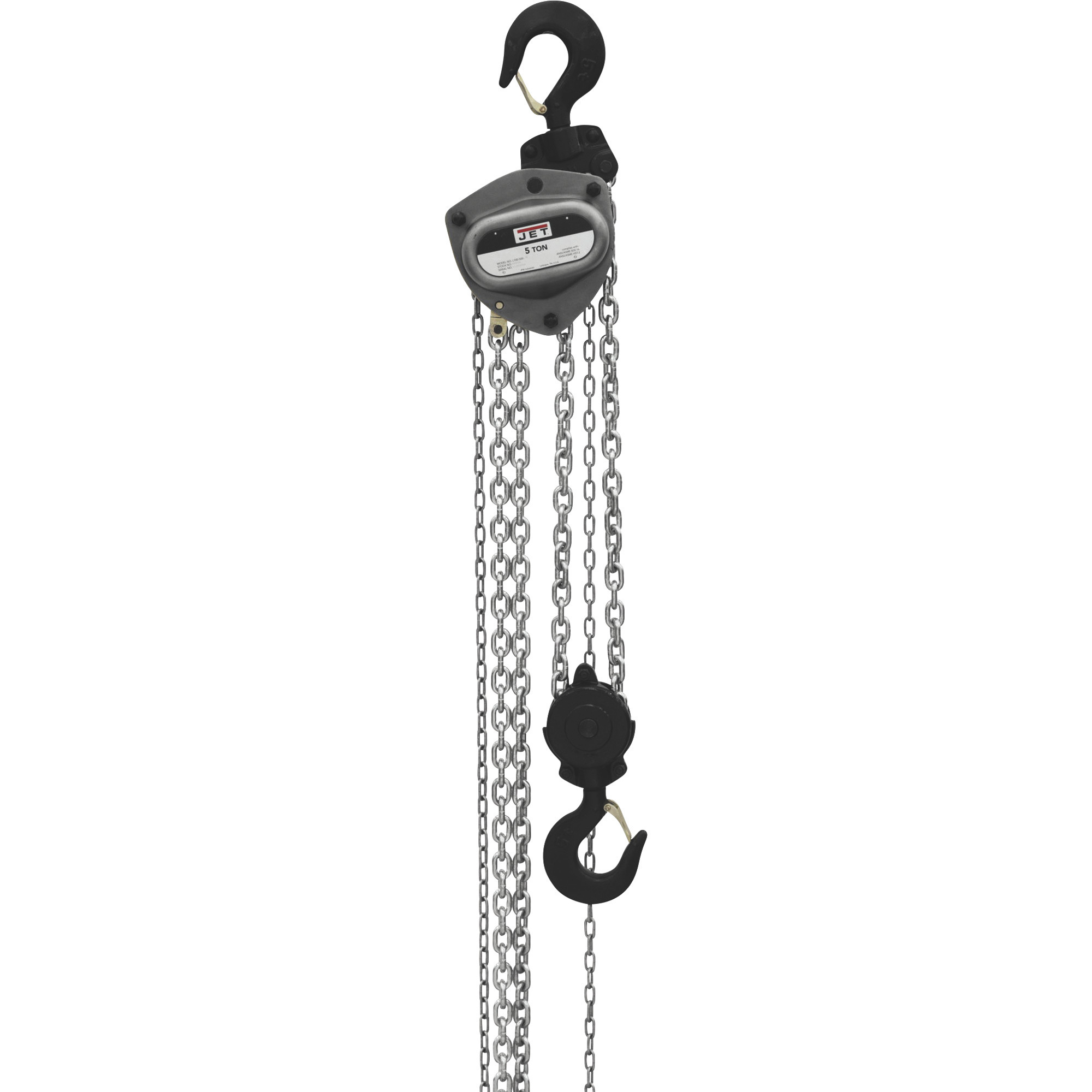 JET L100 Series Manual Chain Hoist, 5-Ton Lift Capacity, 20ft. Lift, Overload Protection, Model# L100-500WO-20
