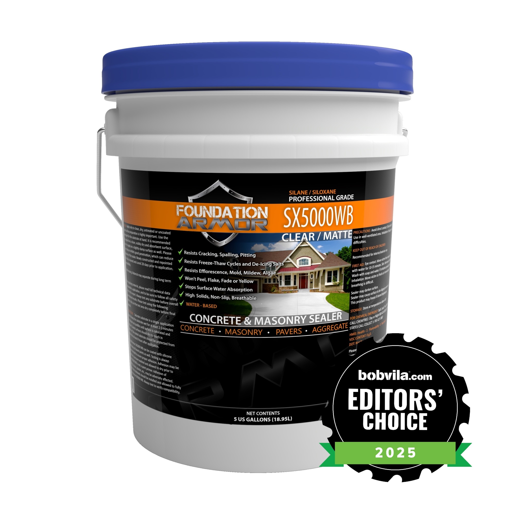 Foundation Armor, WB Silane Siloxane Water Repellent Sealer, Container Size 5 Gallon, Color Clear, Application Method Sprayer, Model# SX5000WB5GAL