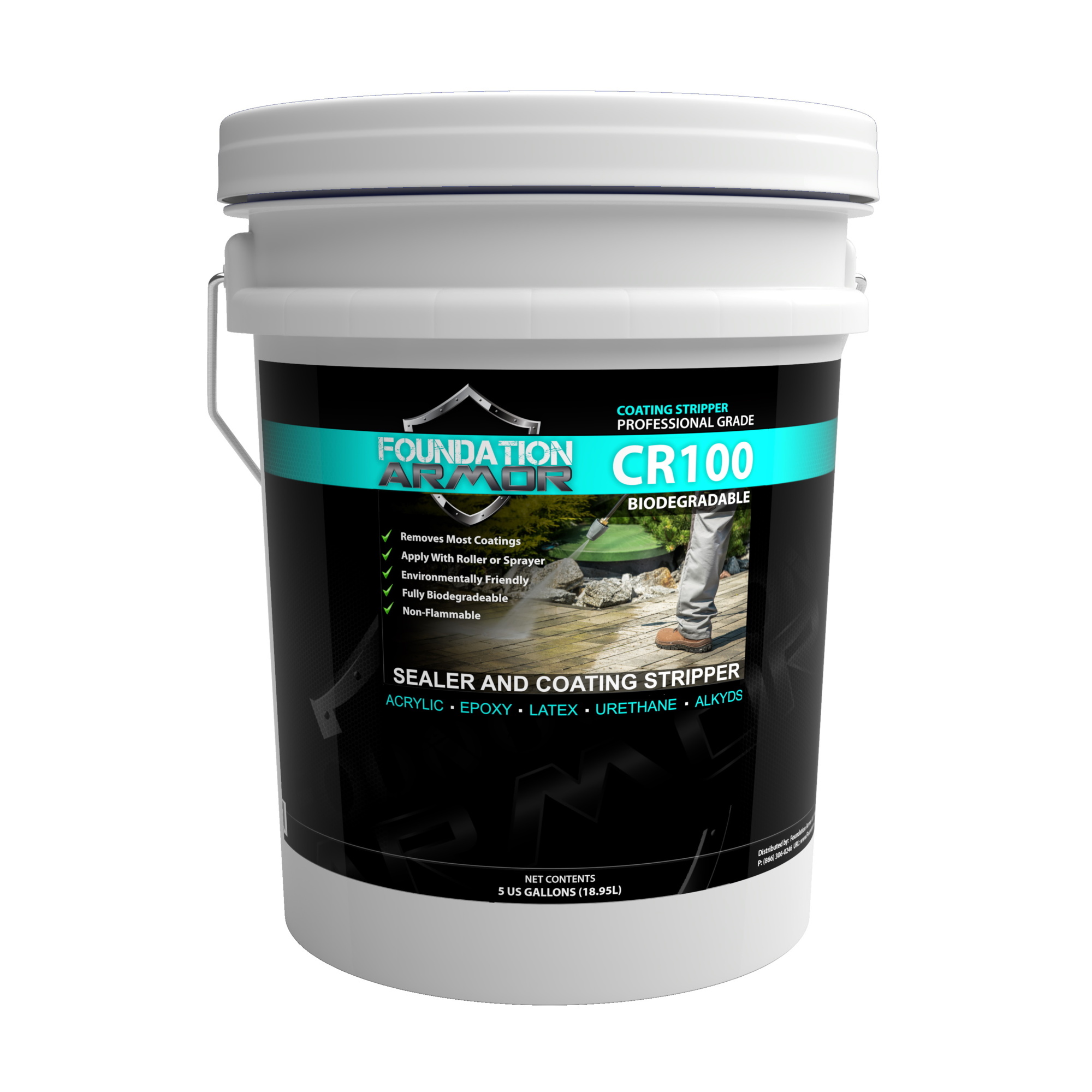 Foundation Armor, Concrete Sealer, Coating, and Paint Remover, Container Size 5 Gallon, Color Clear, Application Method Roller, Model# CR1005GAL