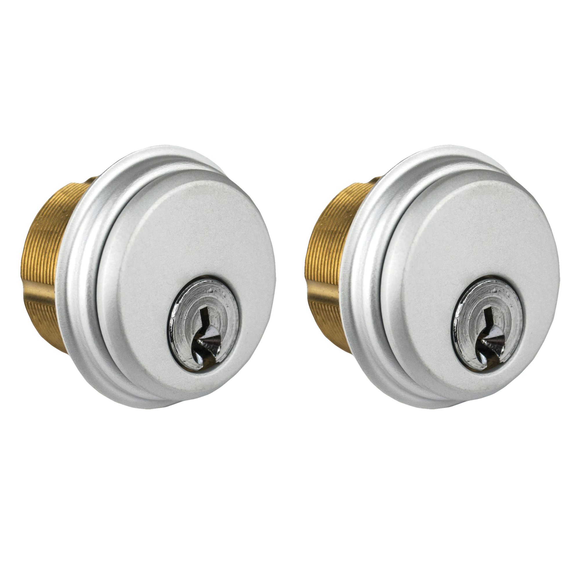 Global Door Controls Double Cylinder Mortise Lock — 1-5/32in. Brass, Keyed Alike, Schlage "C" Keyway, Aluminum Finish, Model# TH1100-BCX2AL