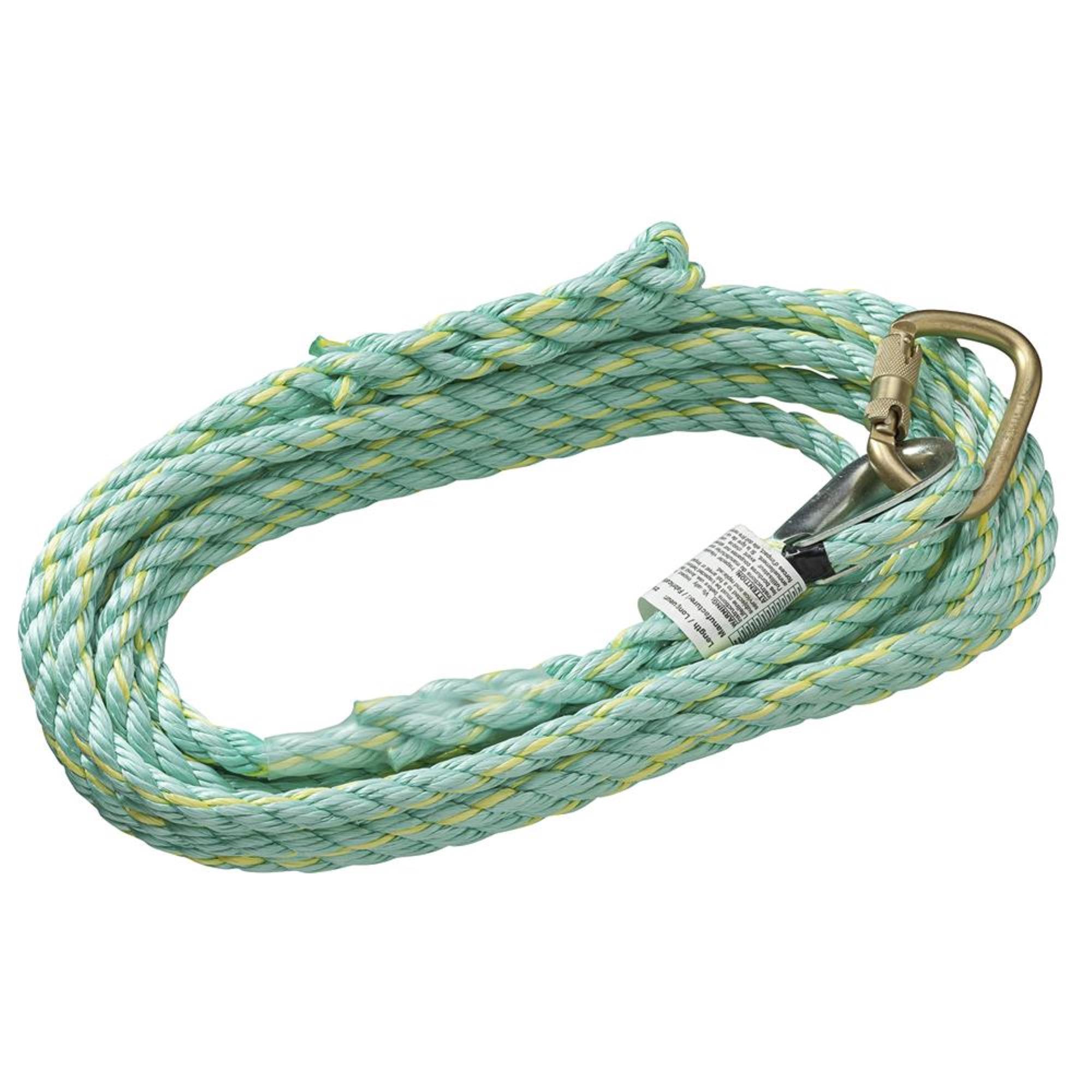 PeakWorks® - Premium Vertical Lifeline - Carabiner & Back Splice - 25' (7.6 m) - Model # V84013025