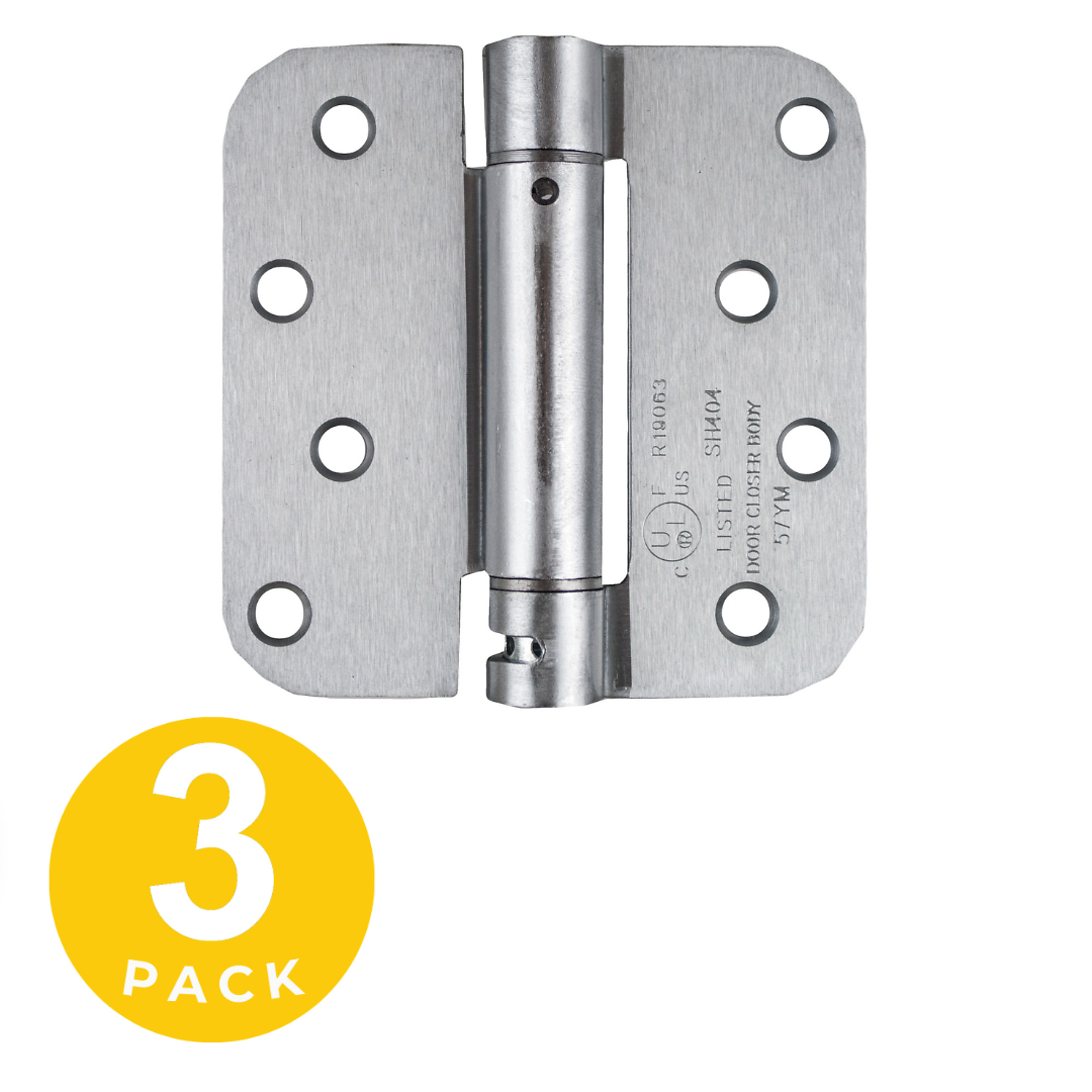 Global Door Controls Full Mortise Spring Hinge Set — 4in. x 4in., Brushed Chrome, 5/8in. Radius, Non-Removable Pin, 3 Pcs, Model# CPS4040-5/8-26D-3