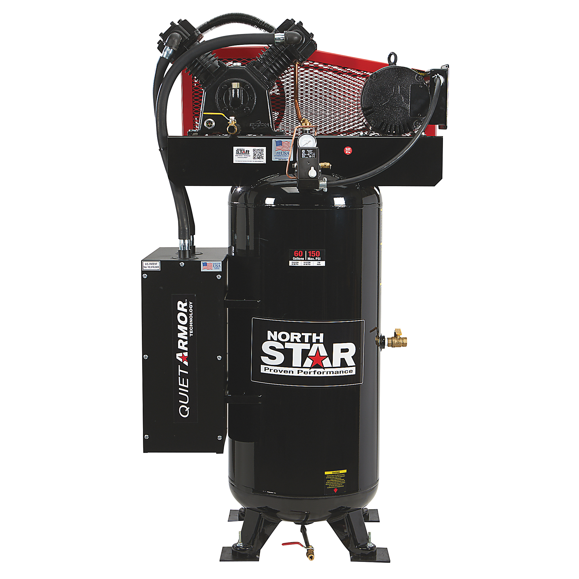 NorthStar Air Compressor with Quiet Armor, 60 Gal., 5 HP, 19 CFM @ 90 PSI, 150 Max. PSI, 230V, Single Phase
