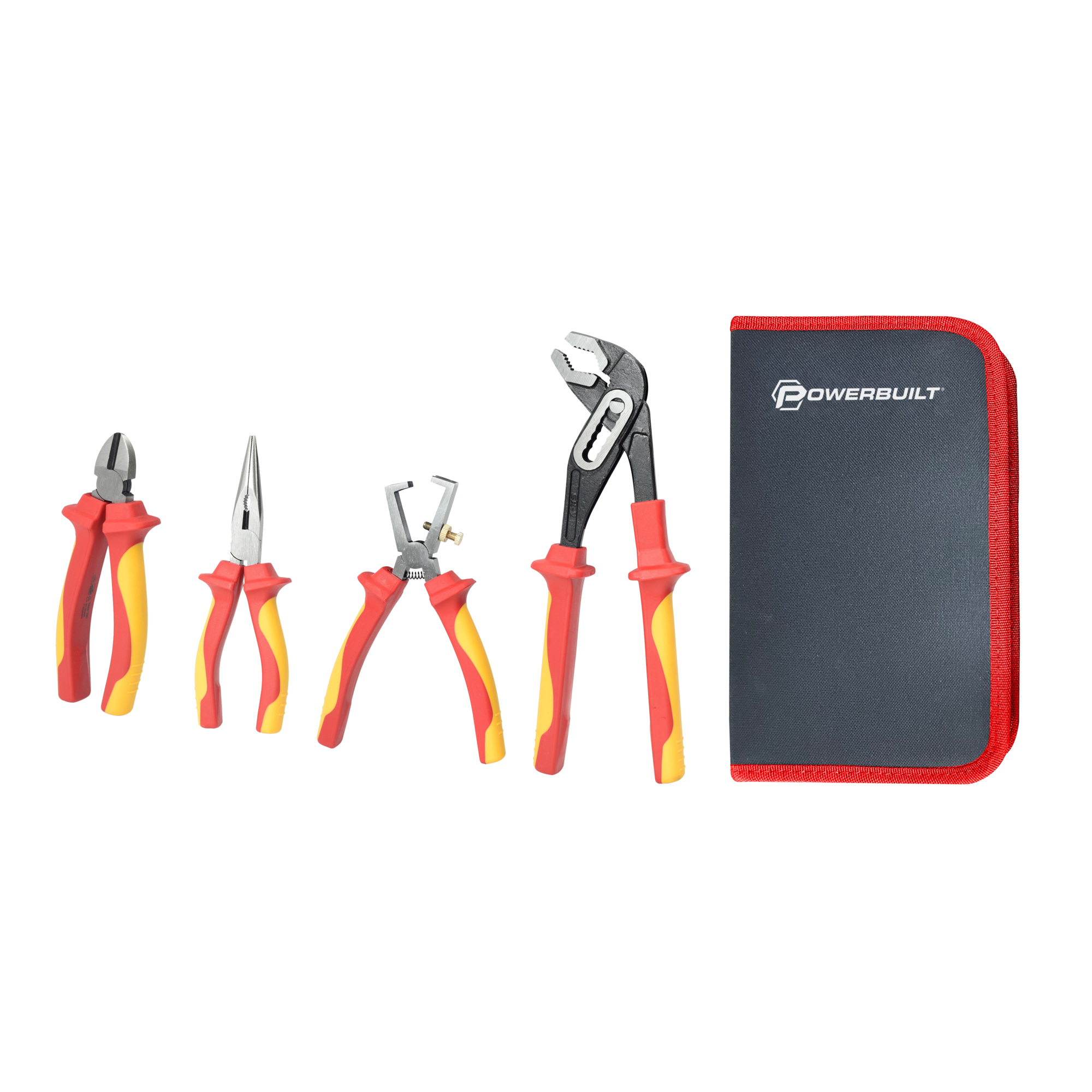 Powerbuilt, 4 Piece VDE Plier Set with Zipper Pouch, Pieces (qty.) 4 Model# 642939